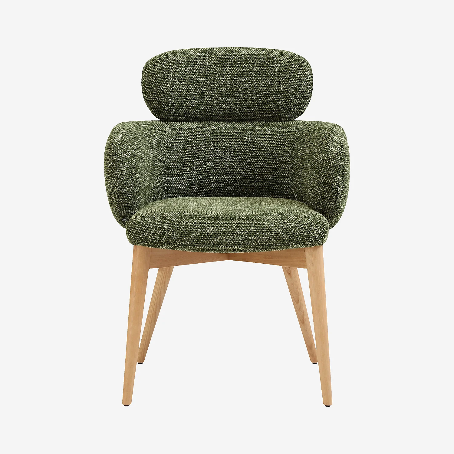 Lot de 2 chaises en tissu et bois massif finition chêne avec accoudoirs - Vert kaki - 1