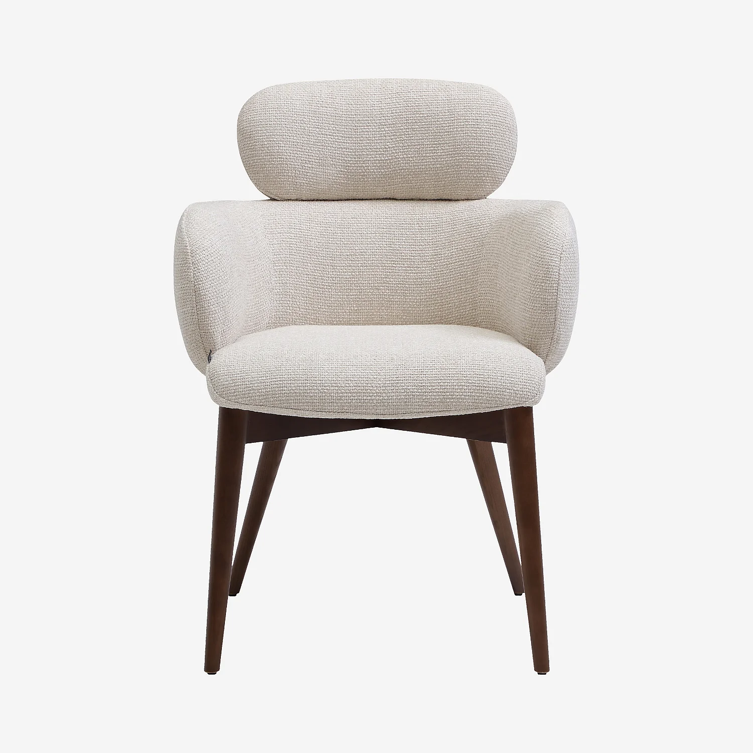 Lot de 2 chaises en tissu et bois massif finition noyer avec accoudoirs - Beige - 1