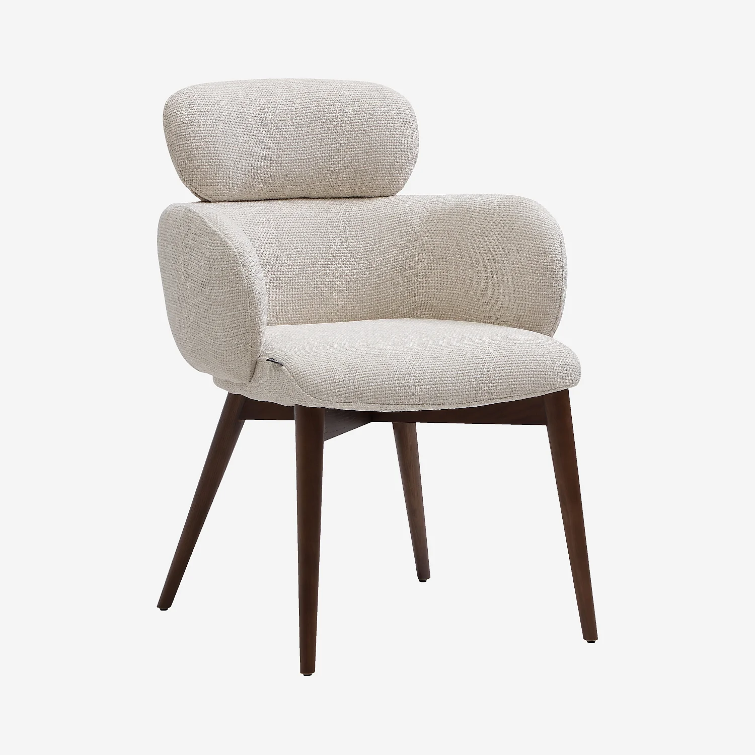 Lot de 2 chaises en tissu et bois massif finition noyer avec accoudoirs - Beige - 2