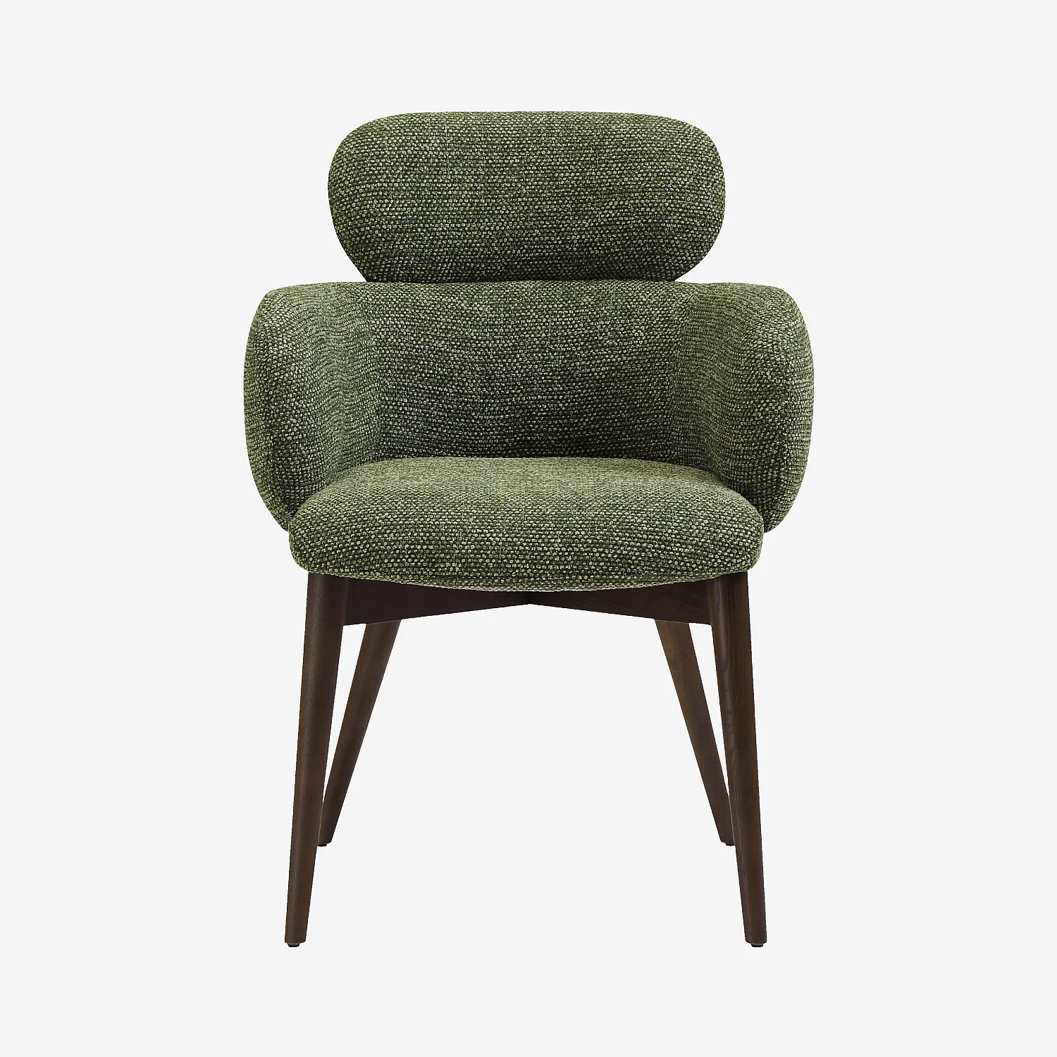 Lot de 2 chaises en tissu et bois massif finition noyer avec accoudoirs - Vert kaki - 1