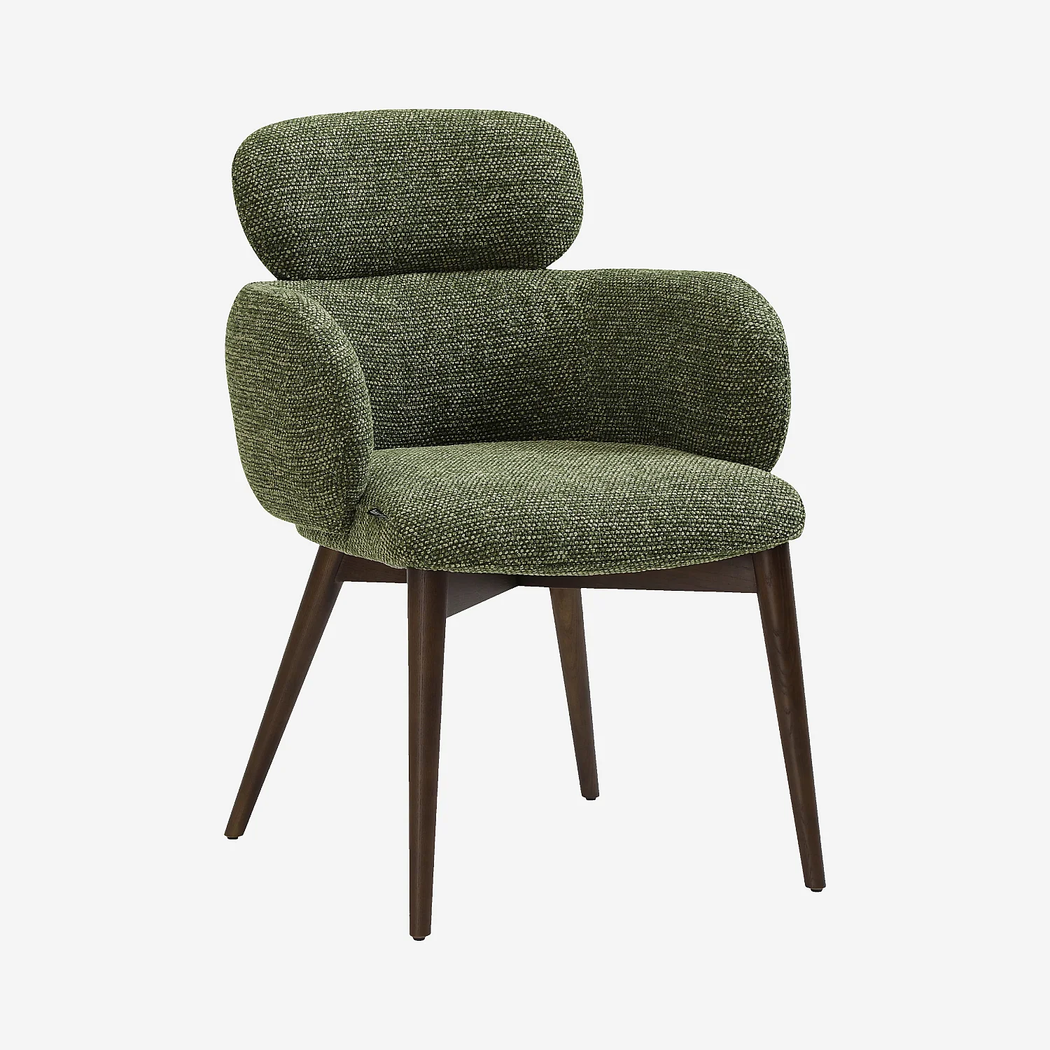 Lot de 2 chaises en tissu et bois massif finition noyer avec accoudoirs - Vert kaki - 2
