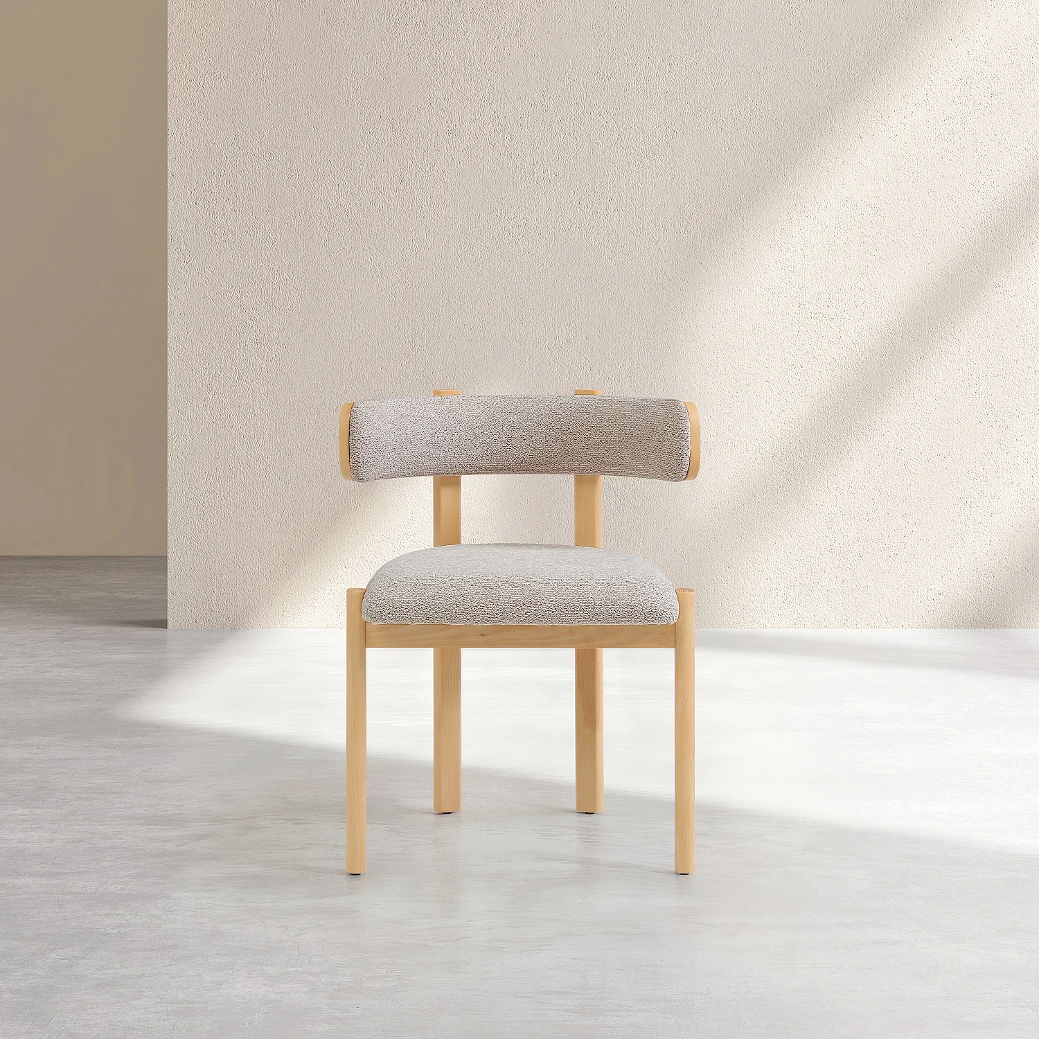 Conjunto de 2 sillas de tejido y madera maciza acabado roble - Beige jaspeado - 5