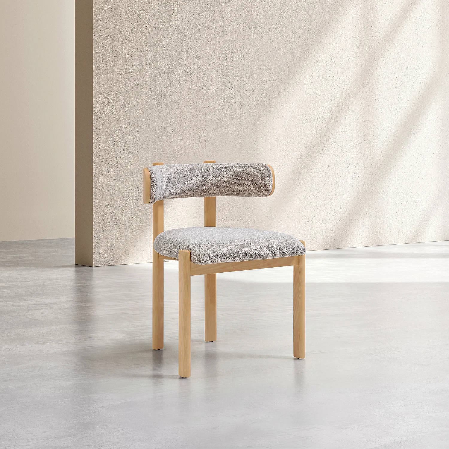 Conjunto de 2 sillas de tejido y madera maciza acabado roble - Beige jaspeado - 3