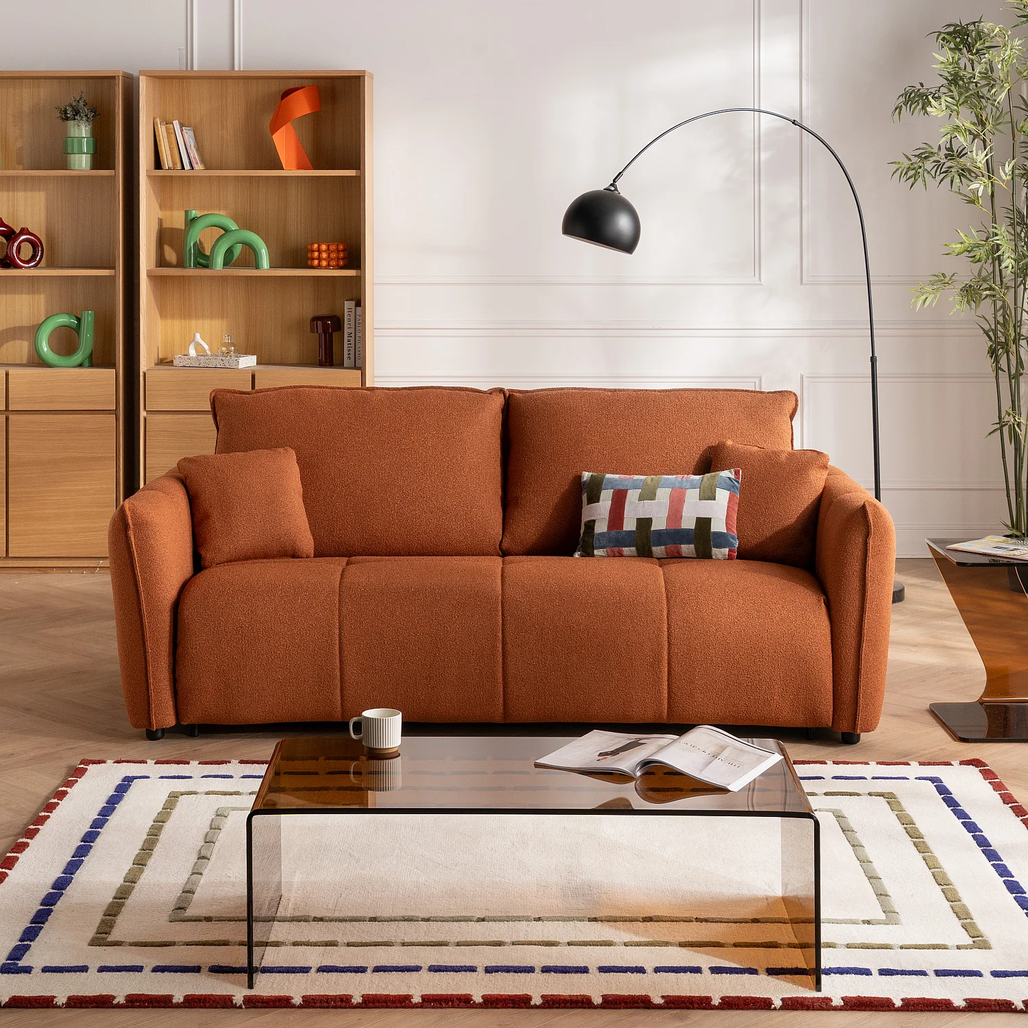 Canapé convertible 3 places - Couchage 160 cm - Matelas 13 cm - Tissu bouclette Tolfa - Terracotta - 1