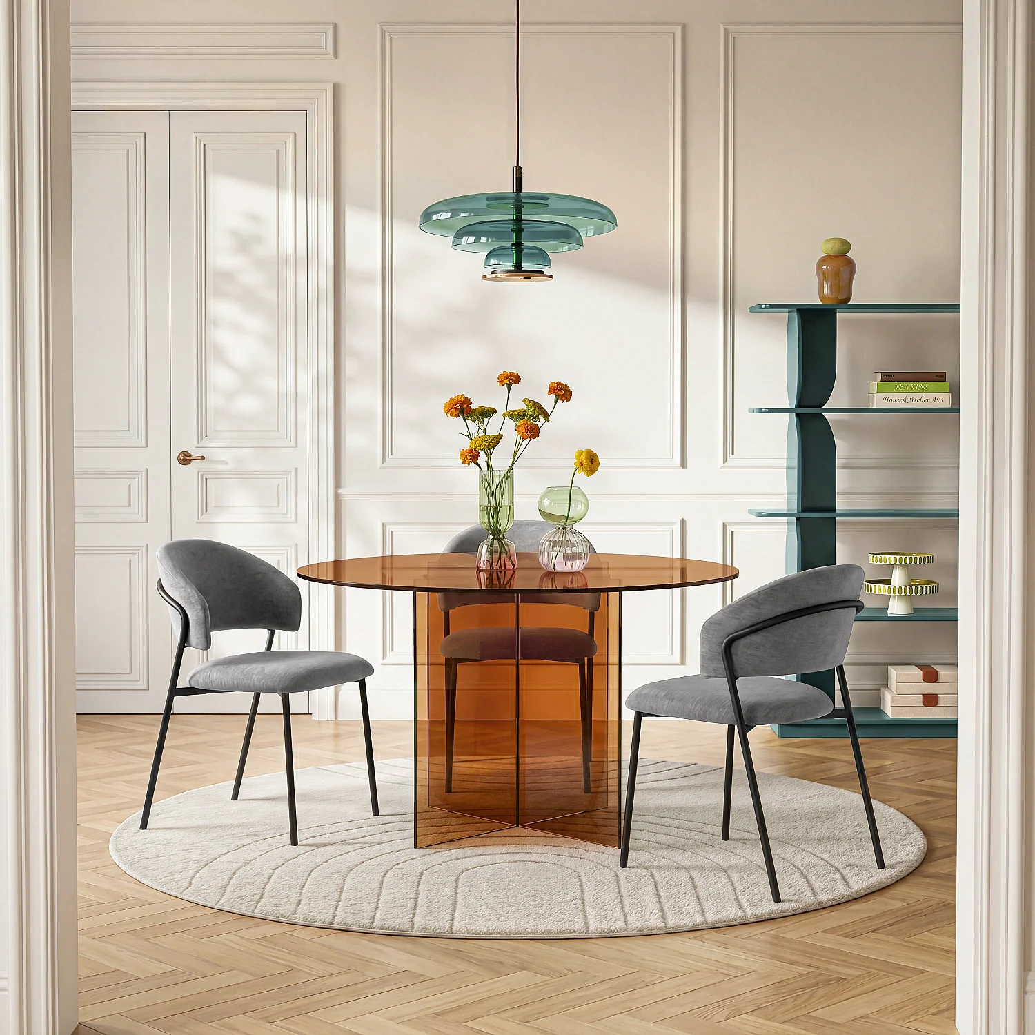 Table ronde en verre trempé - Marron ambré - Design by Céline Mognon Fichet - 1