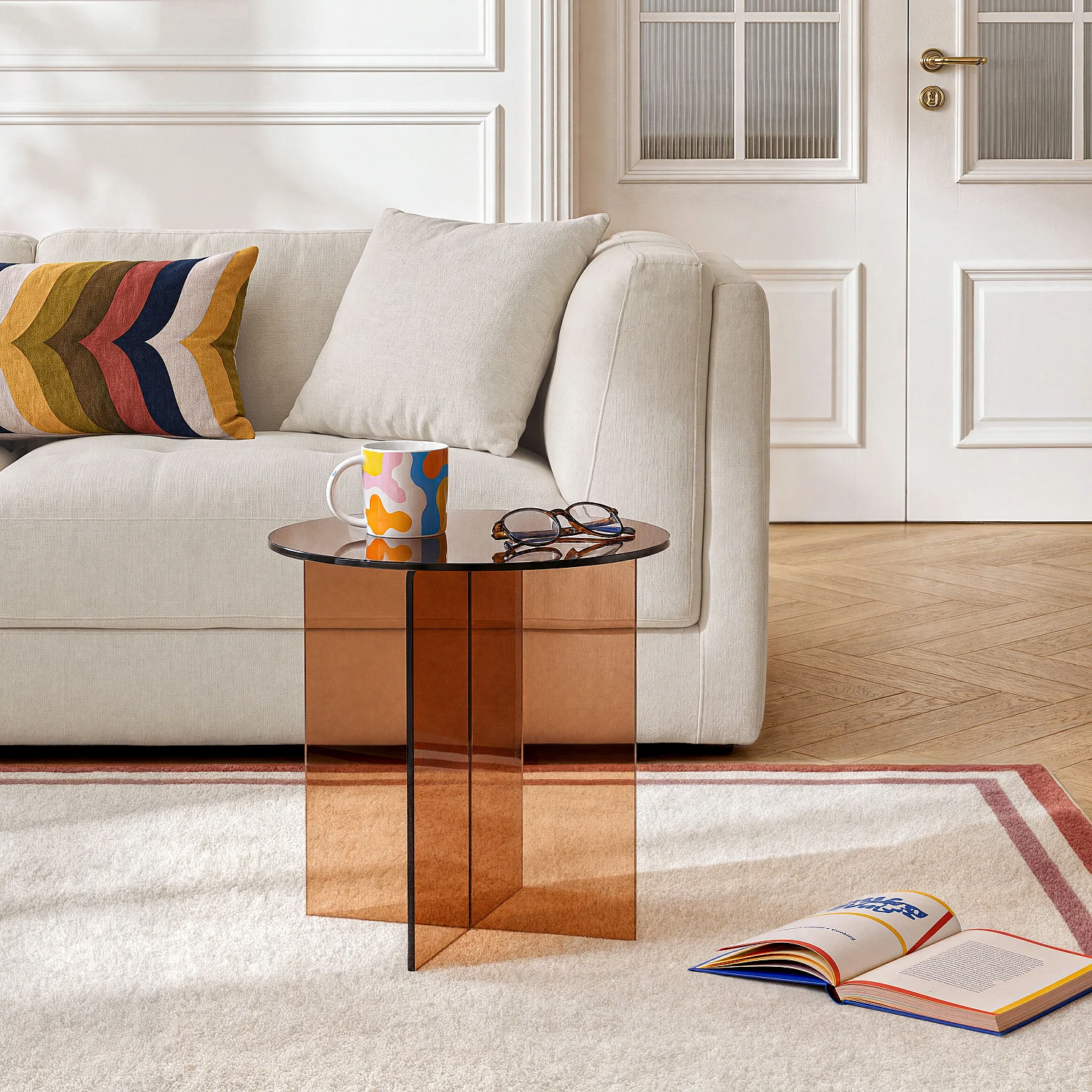 Table d'appoint ronde en verre trempé - Marron ambré - Design by Céline Mognon Fichet - 3