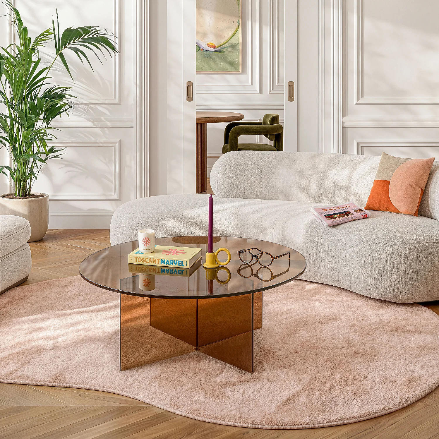Table basse ronde en verre trempé - Marron ambré - Design by Céline Mognon Fichet - 1
