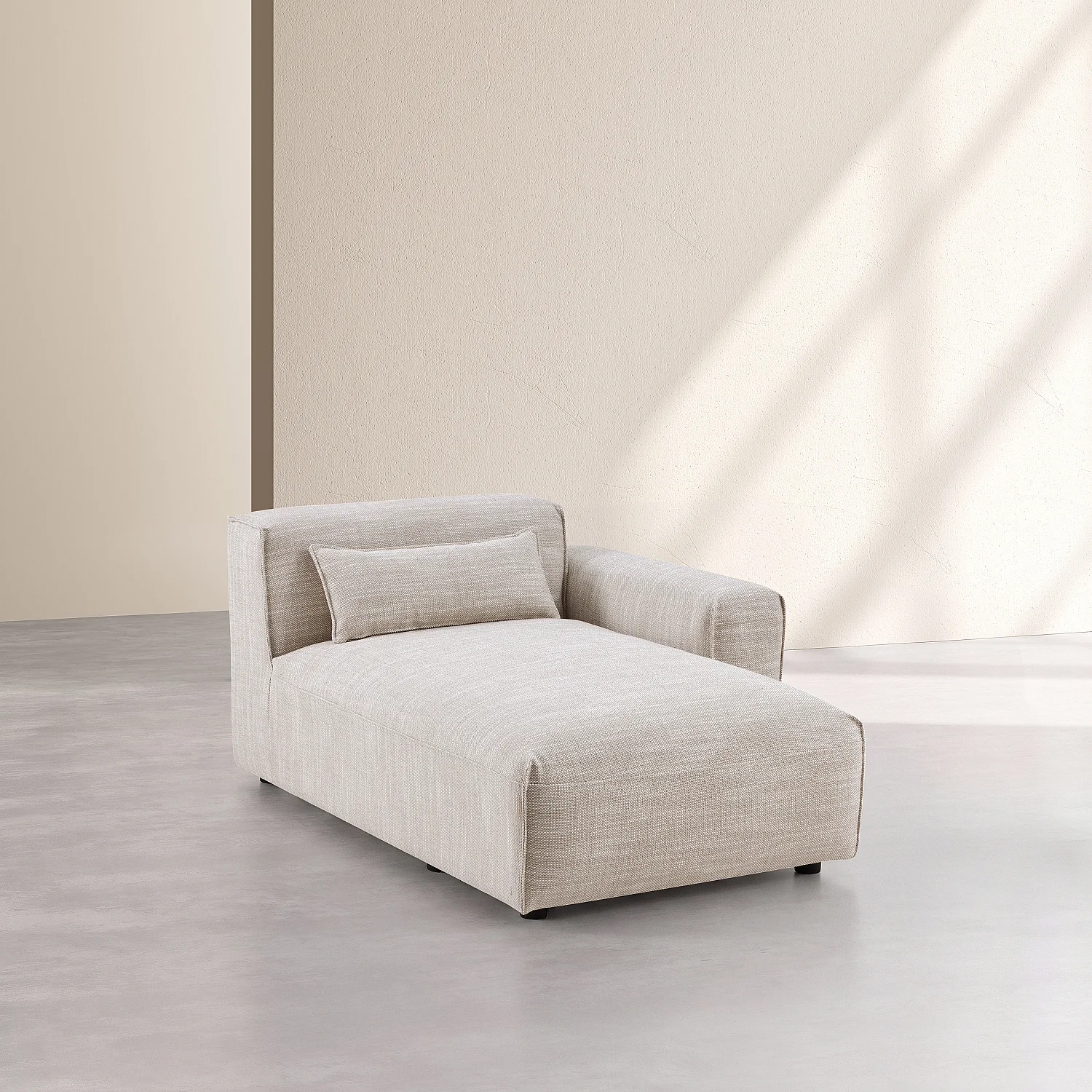 Fast chaiselongue - Højre vinkel - Stof - Beige mélangé - 3