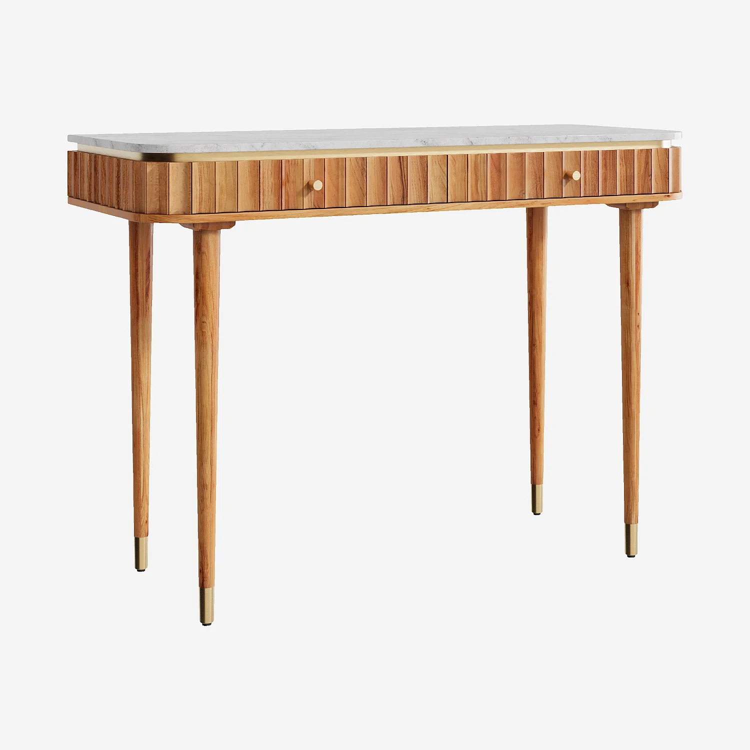 Console 2 tiroirs en bois massif avec plateau en marbre - Naturel - 3