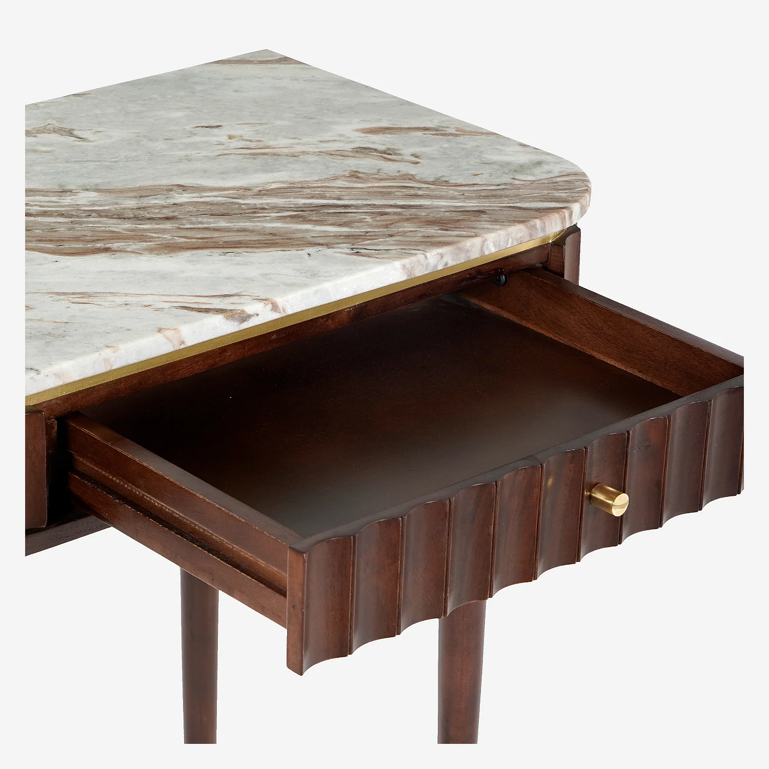 Console 2 tiroirs en bois massif avec plateau en marbre - Naturel foncé - 2