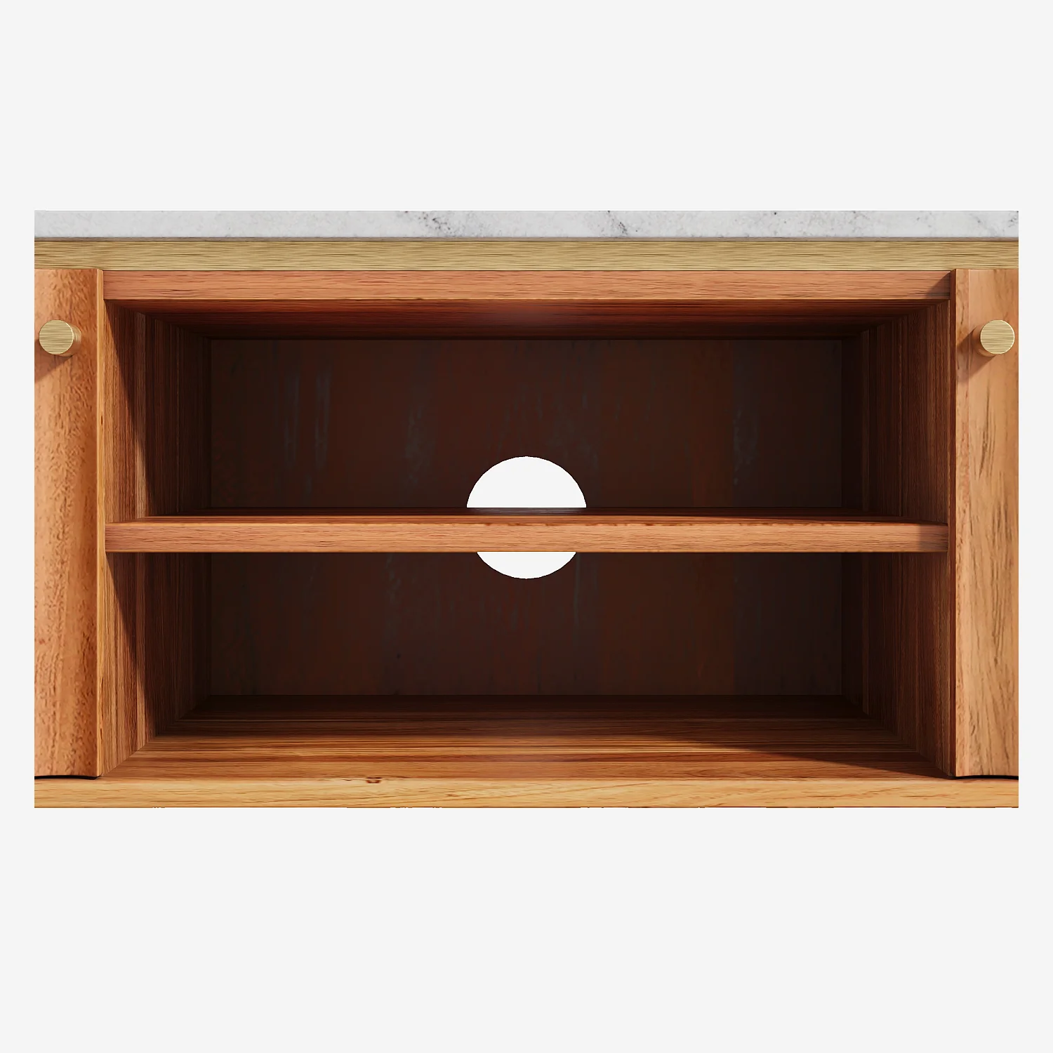 Meuble TV 2 portes en bois massif avec plateau en marbre - Naturel - 2