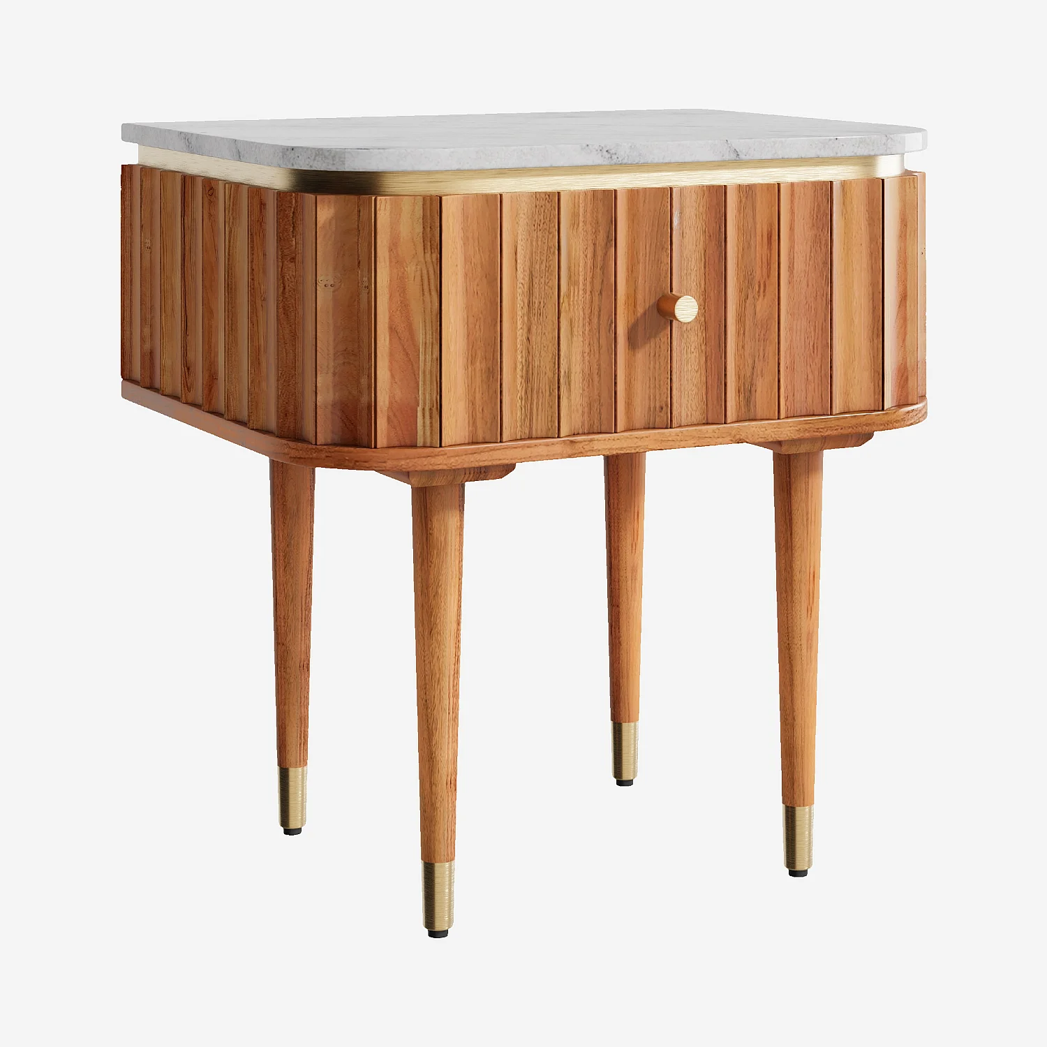Table de chevet en bois massif avec plateau en marbre - Naturel - 2