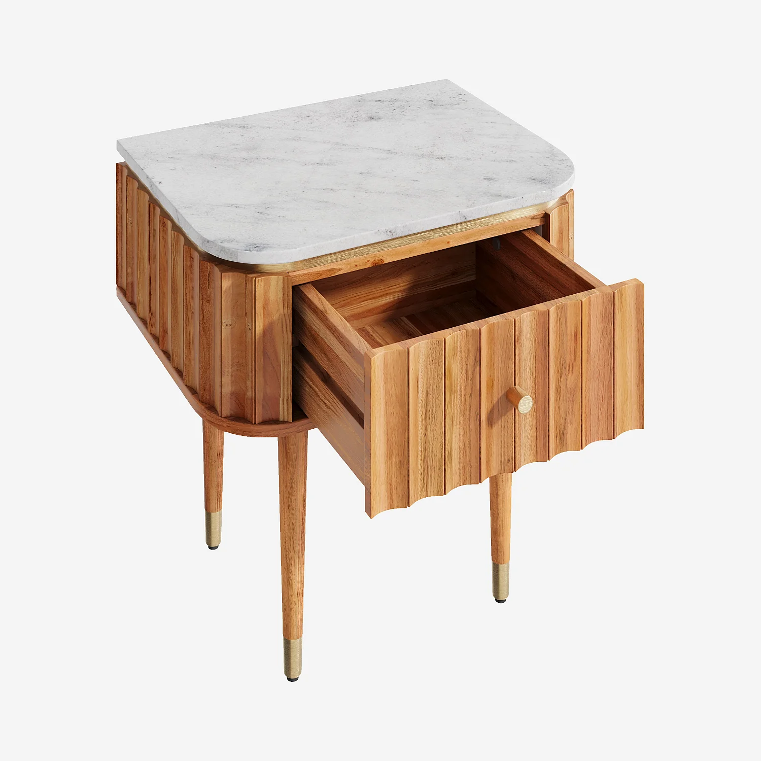 Table de chevet en bois massif avec plateau en marbre - Naturel - 3