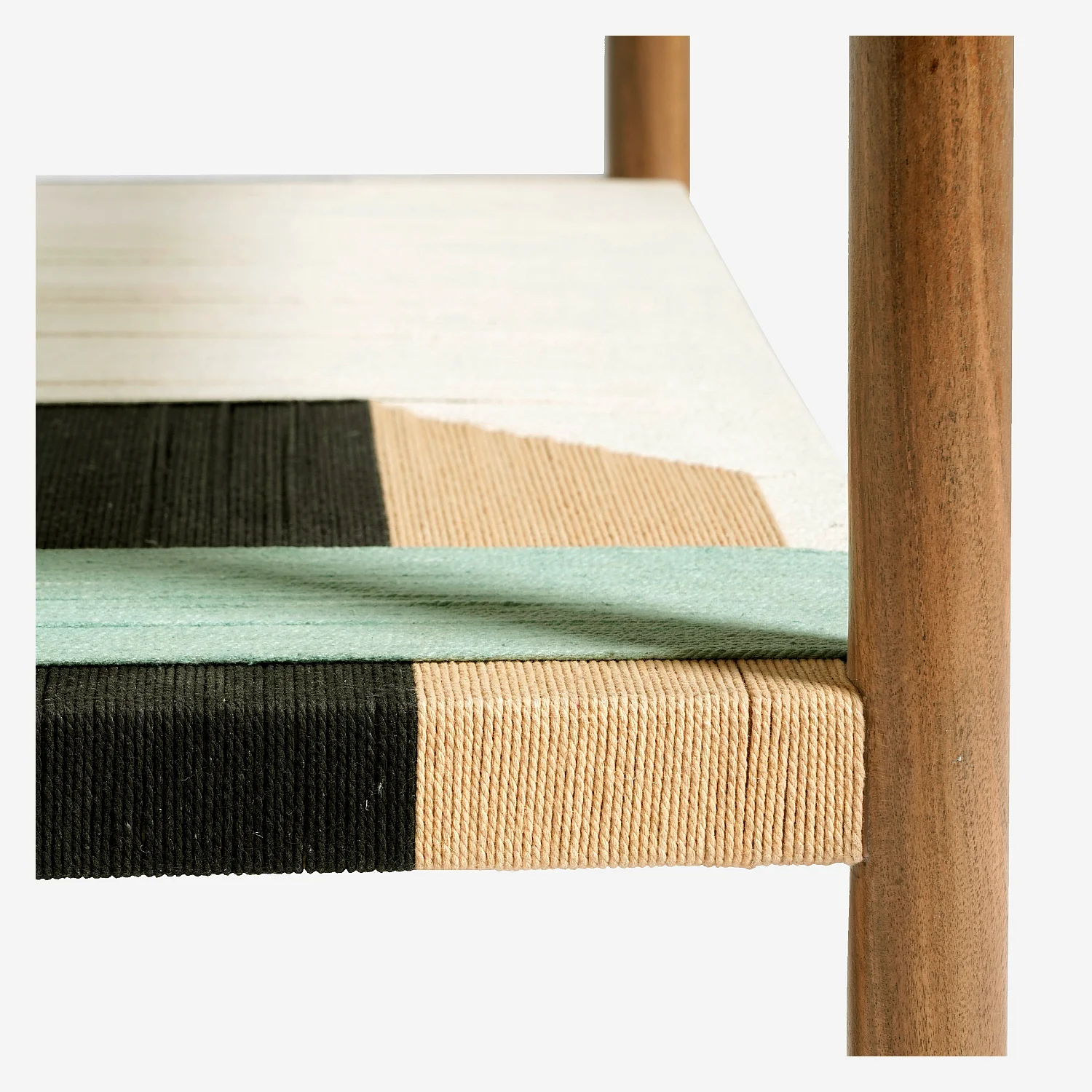 Table basse carrée en bois massif, verre trempé et fils de coton tissés - Naturel - 2