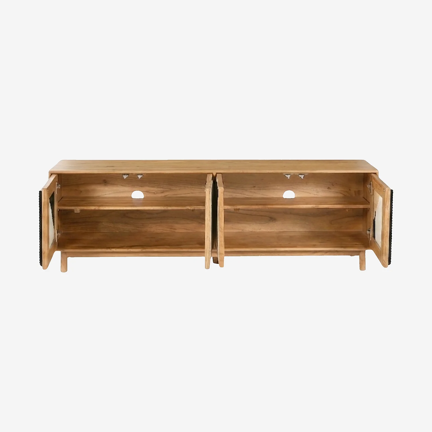 Meuble TV 4 portes en bois massif et fils de coton tissés - Naturel - 5