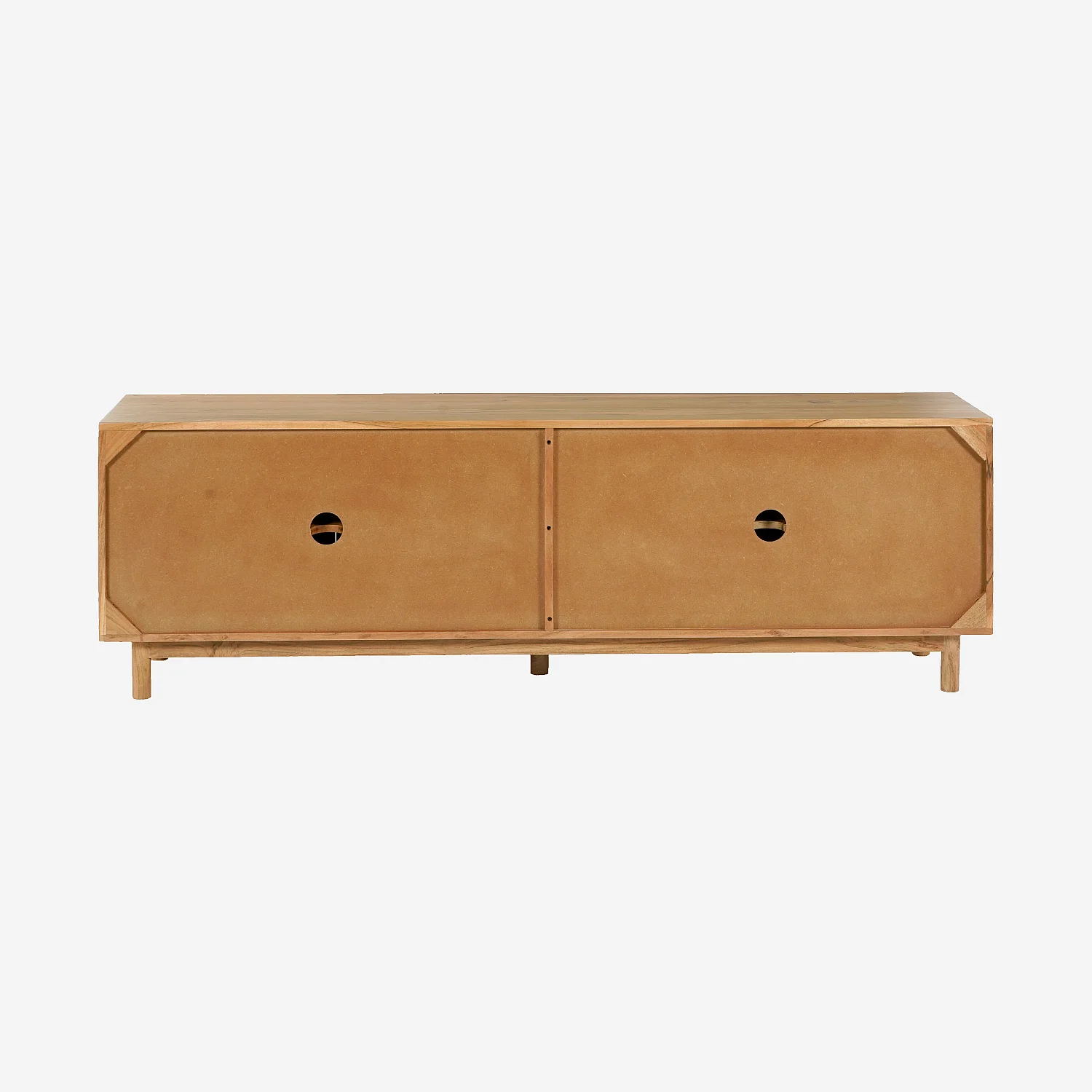 Meuble TV 4 portes en bois massif et fils de coton tissés - Naturel - 4