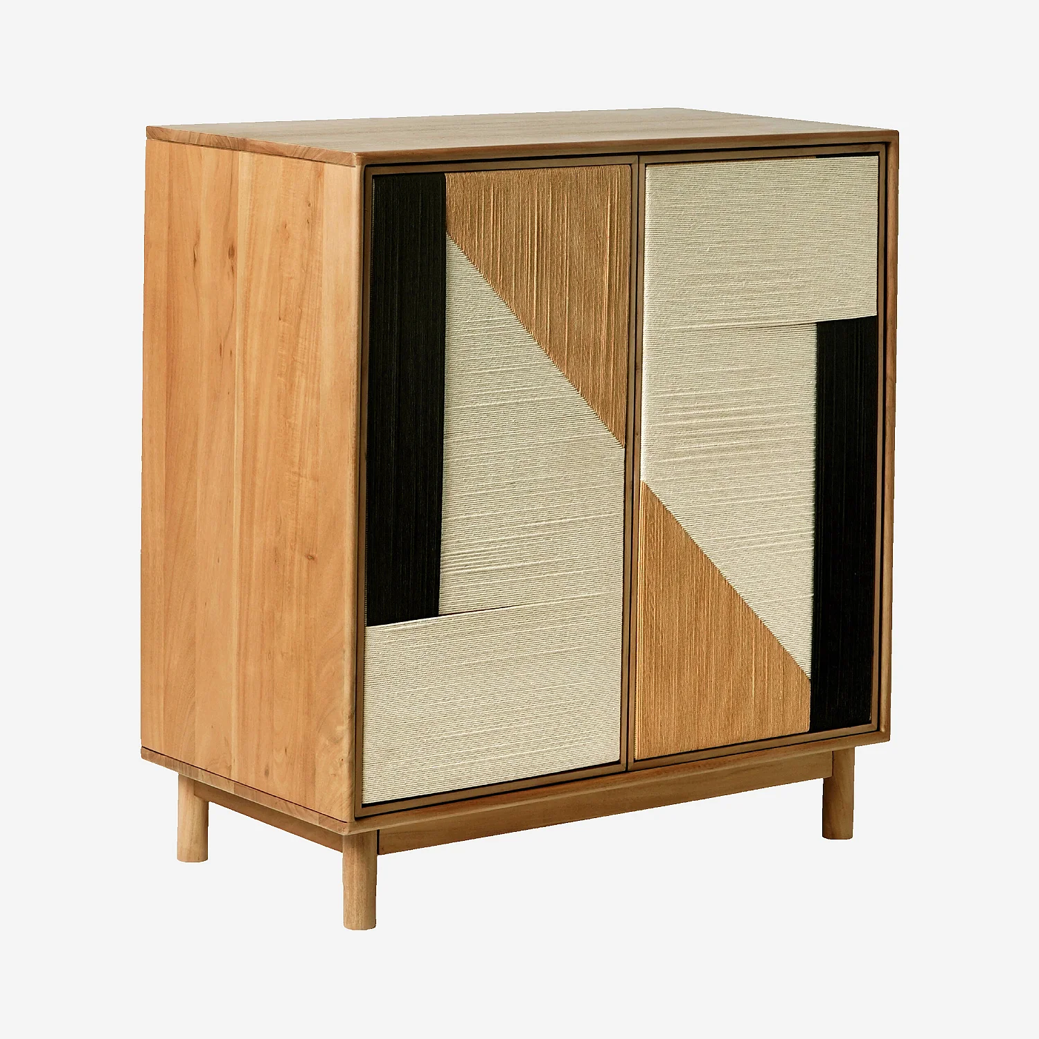 Buffet 2 portes en bois massif et fils de coton tissés - Naturel - 2