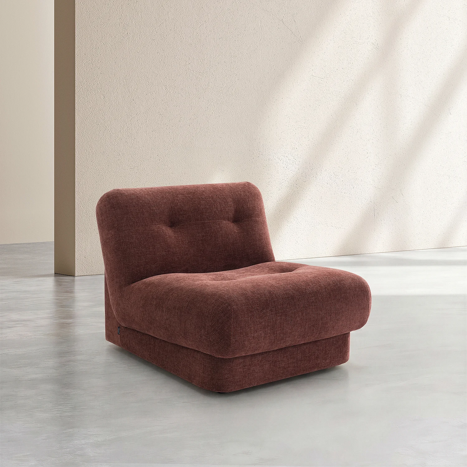 Chauffeuse capitonnée en tissu chenille avec dossier garni de plumes - Terracotta - 3