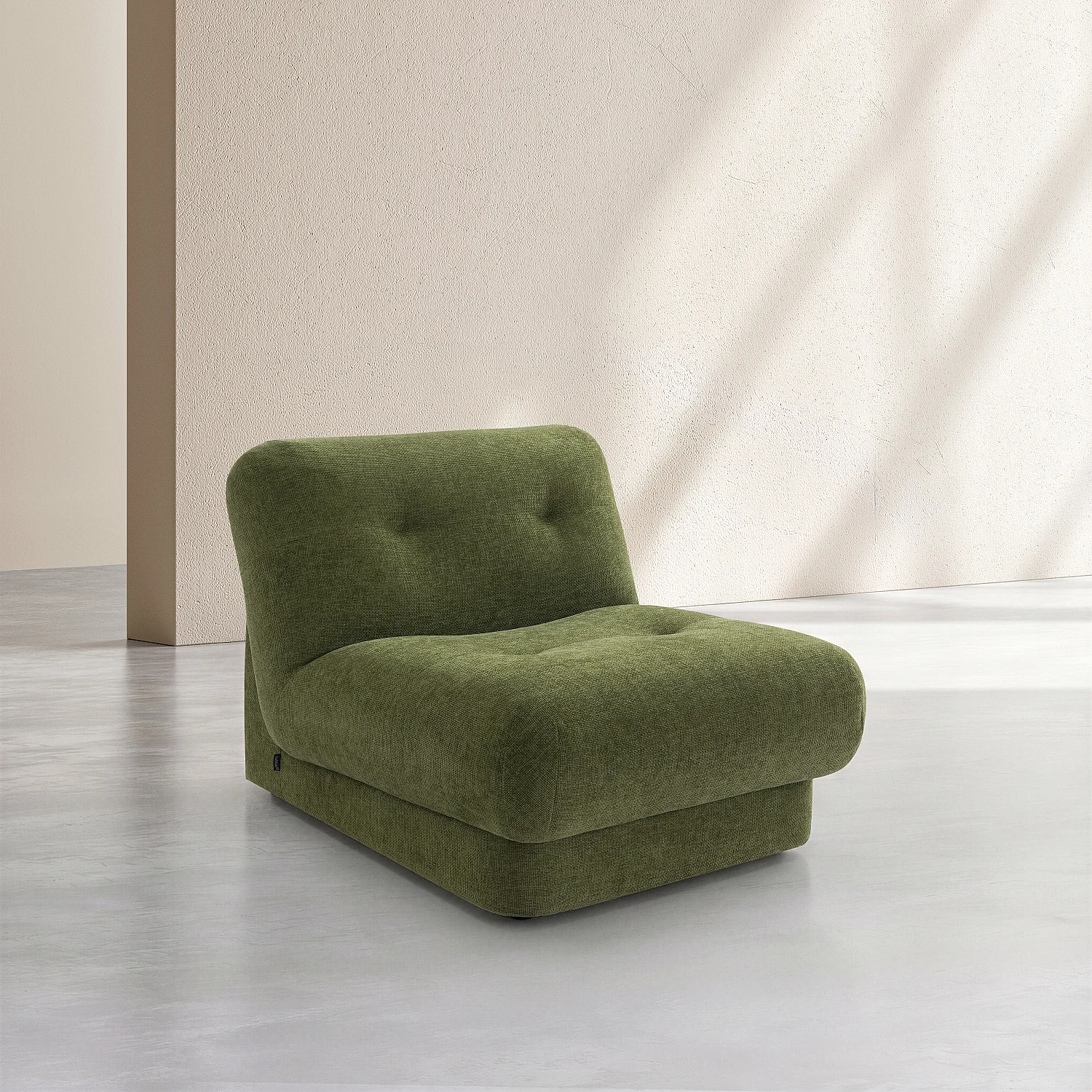 Chauffeuse capitonnée en tissu chenille avec dossier garni de plumes - Vert mousse - 3
