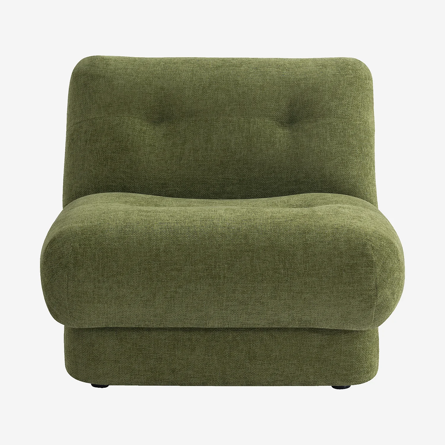 Chauffeuse capitonnée en tissu chenille avec dossier garni de plumes - Vert mousse - 1