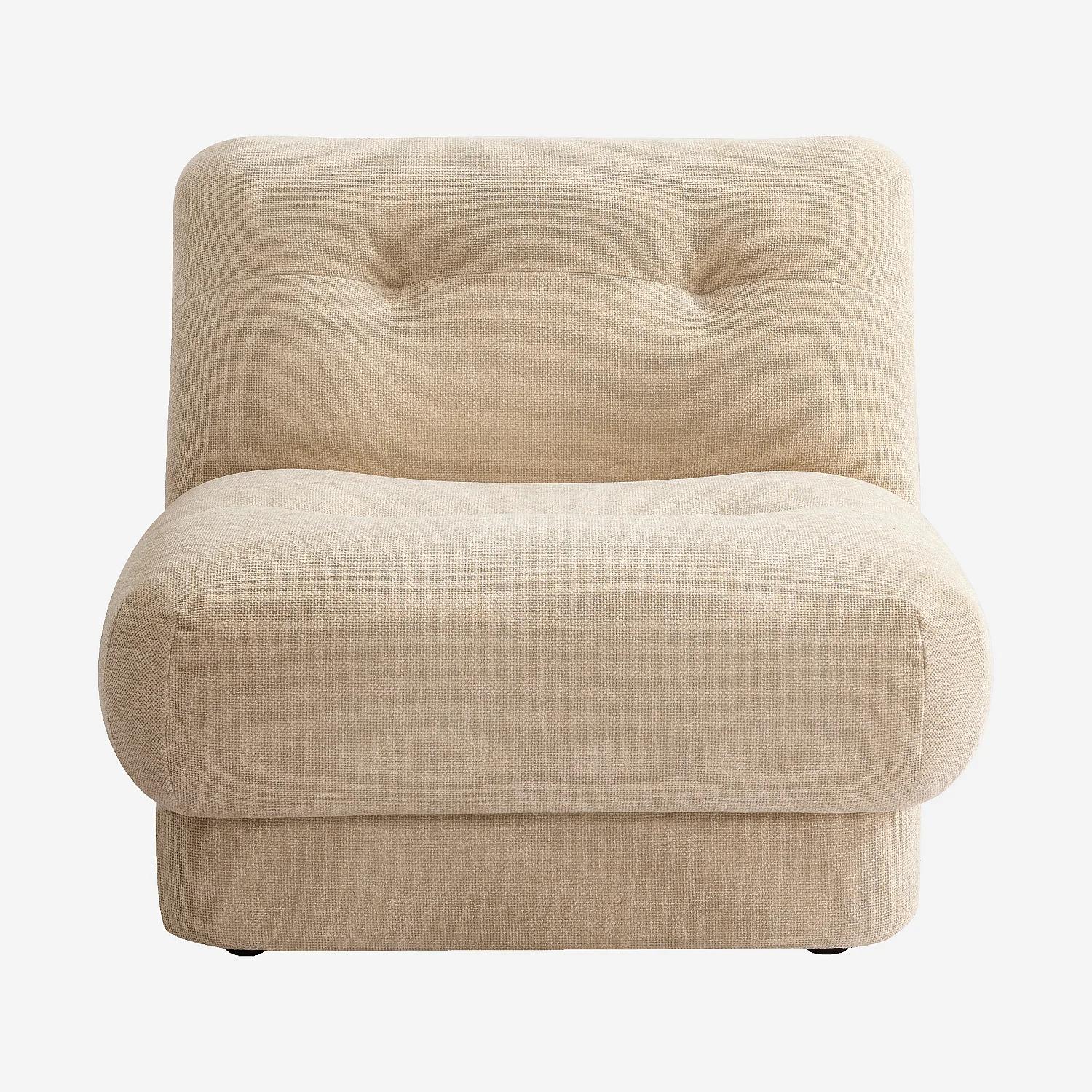 Chauffeuse capitonnée en tissu chenille avec dossier garni de plumes - Beige sable - 1