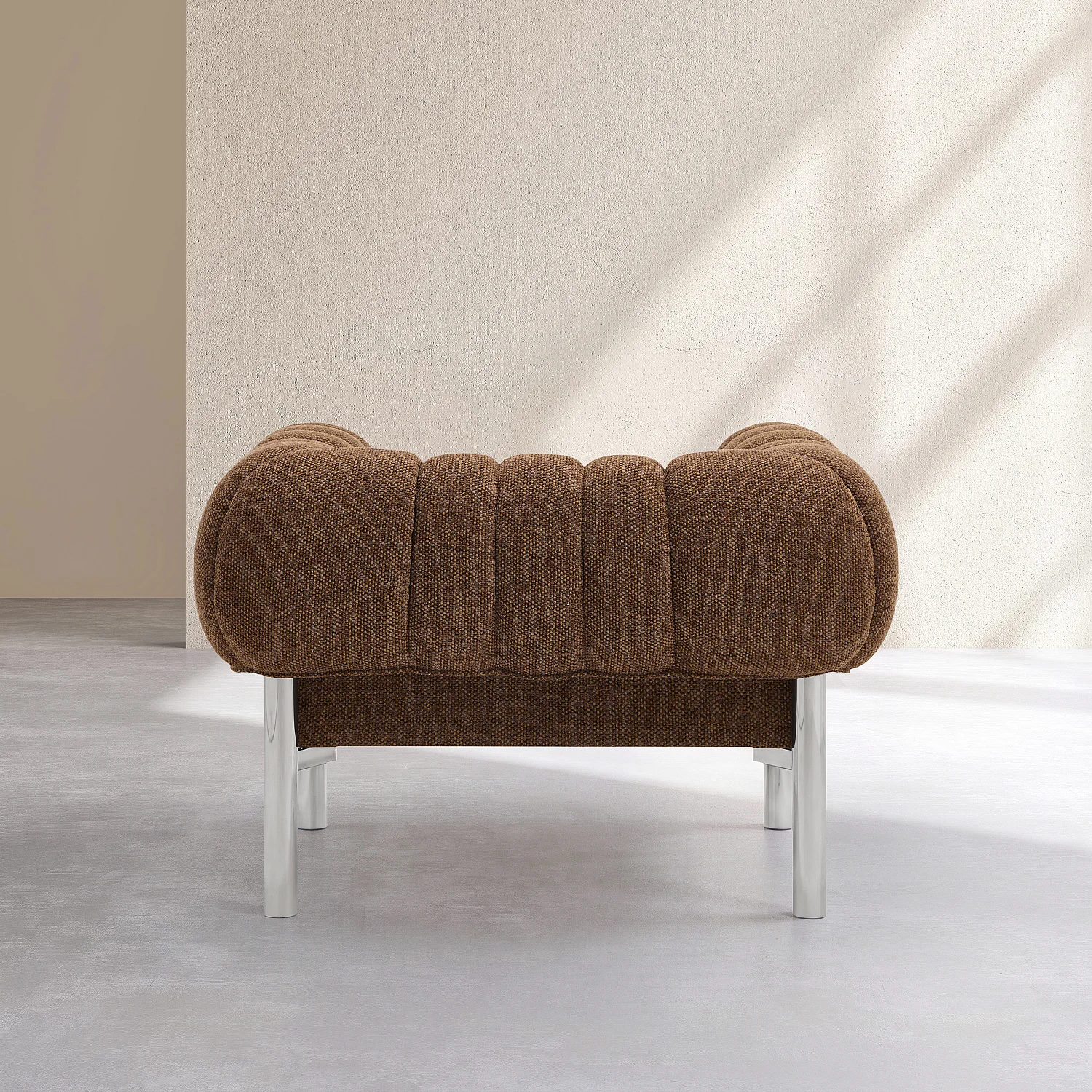 Sillón de tejido chenilla y metal cromado - Marrón chocolate - 5
