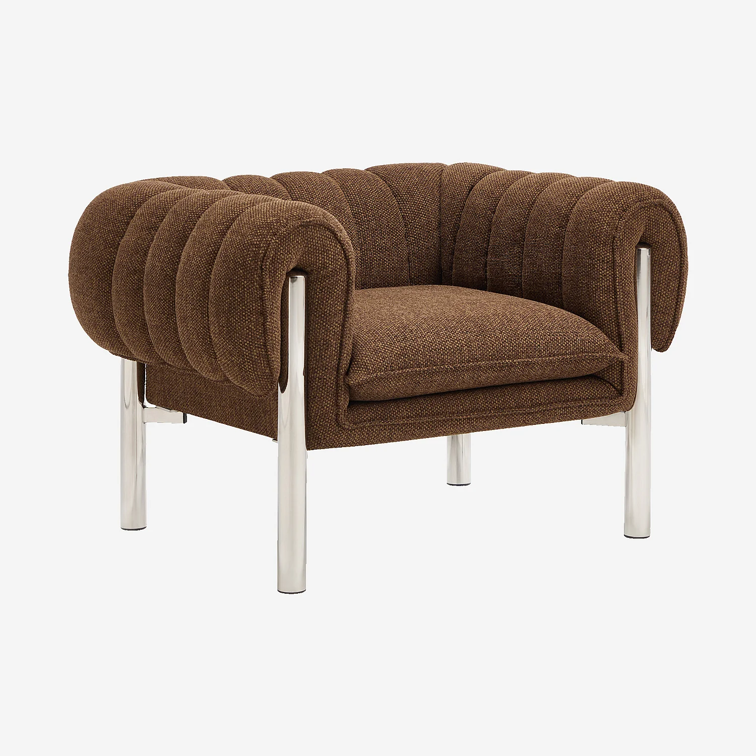 Sessel aus Chenille-Stoff und verchromtem Metall - Schokoladenbraun - 3