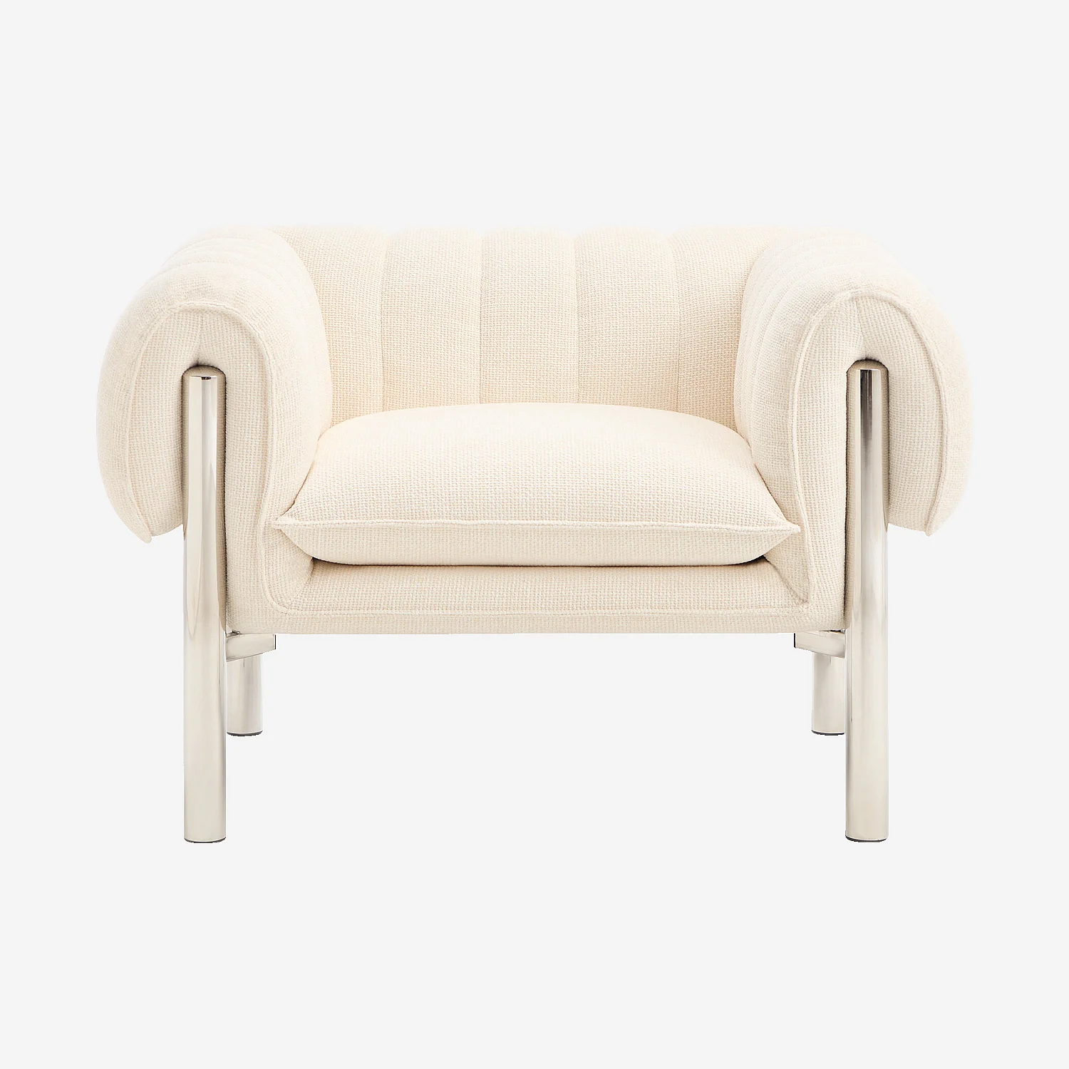 Fauteuil en tissu chenille et métal chromé - Ecru - 1