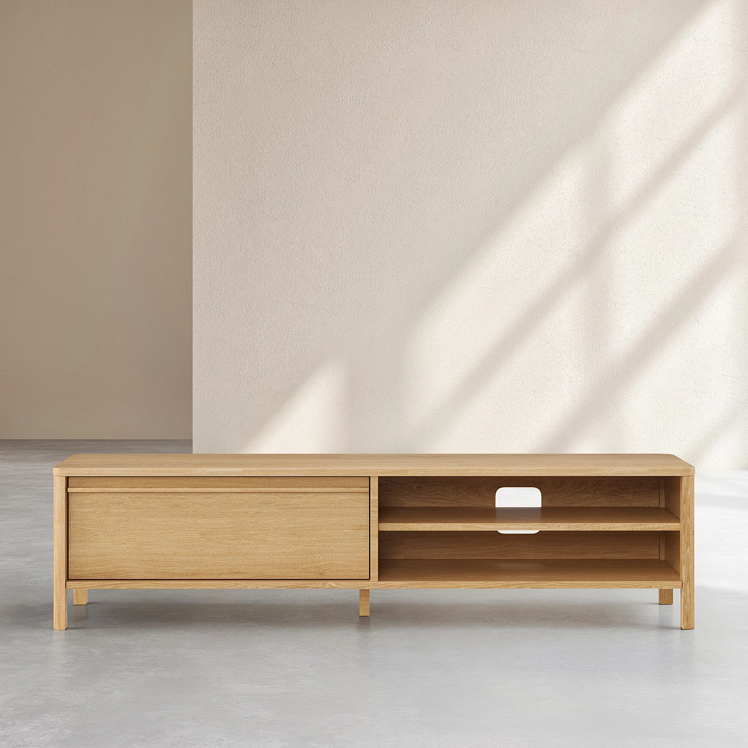 Meuble TV 1 abattant et 2 niches en chêne - Naturel - Design by Hélèna Pille - 2