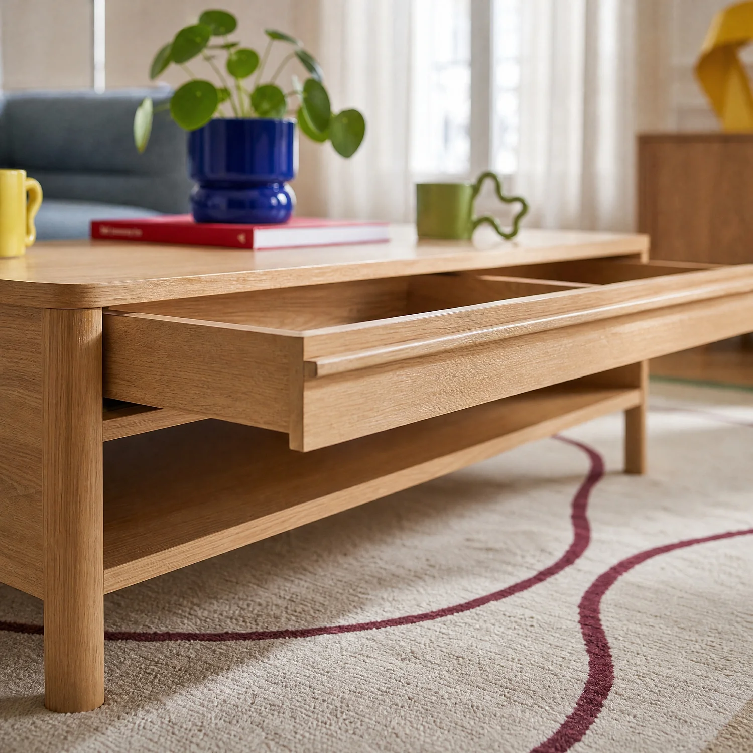 Mesa de centro con almacenaje de roble - Natural - Design by Hélèna Pille - 5