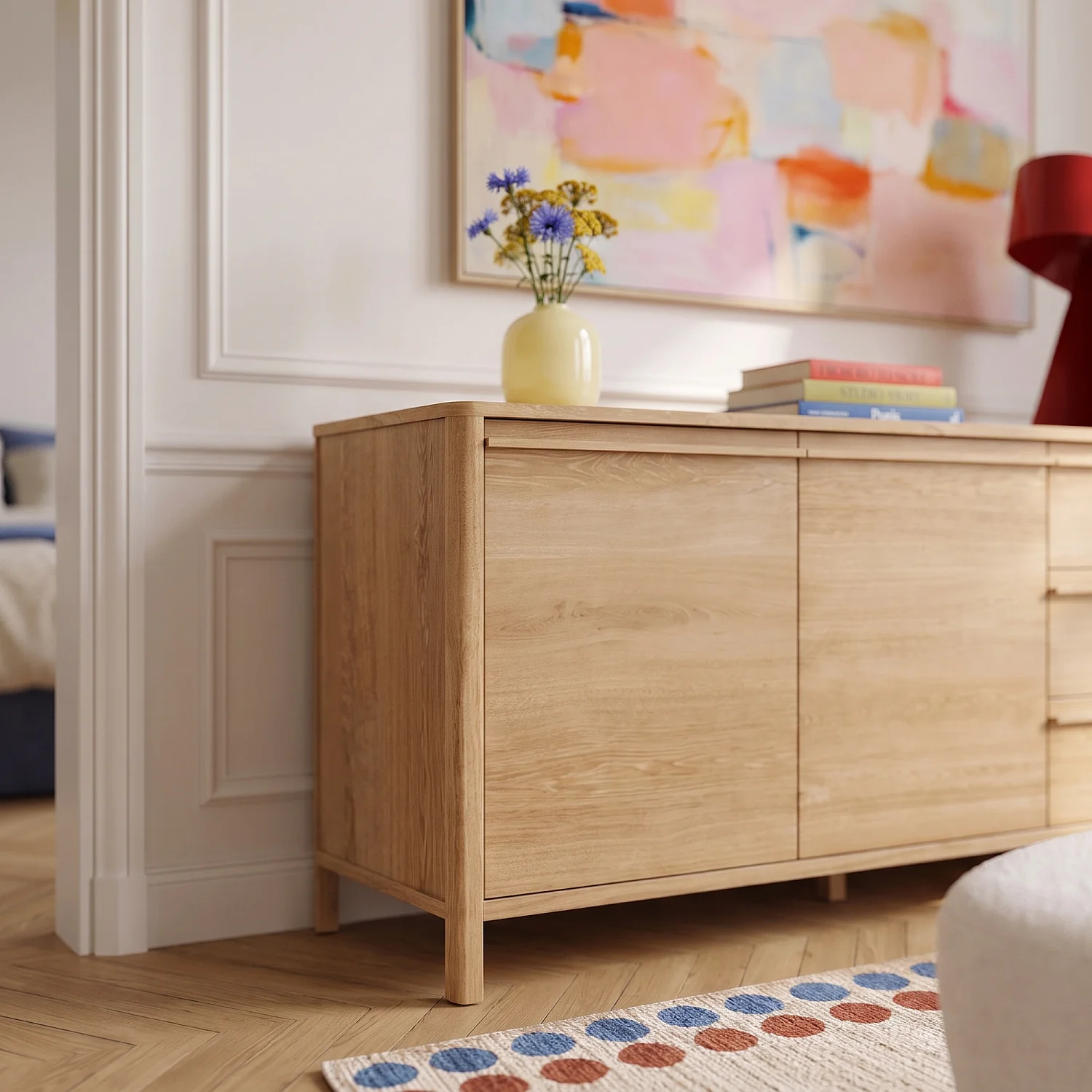 Buffet bas 2 portes et 3 tiroirs en chêne - Naturel - Design by Hélèna Pille - 8