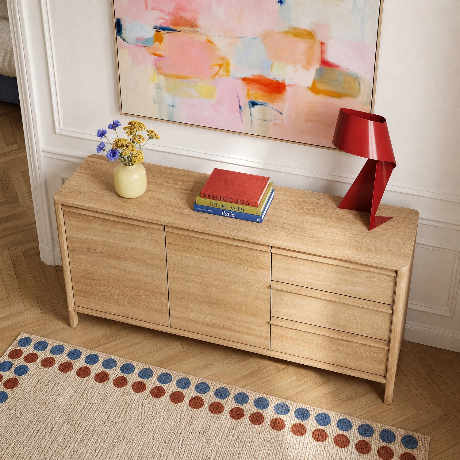 Buffet bas 2 portes et 3 tiroirs en chêne - Naturel - Design by Hélèna Pille - 9