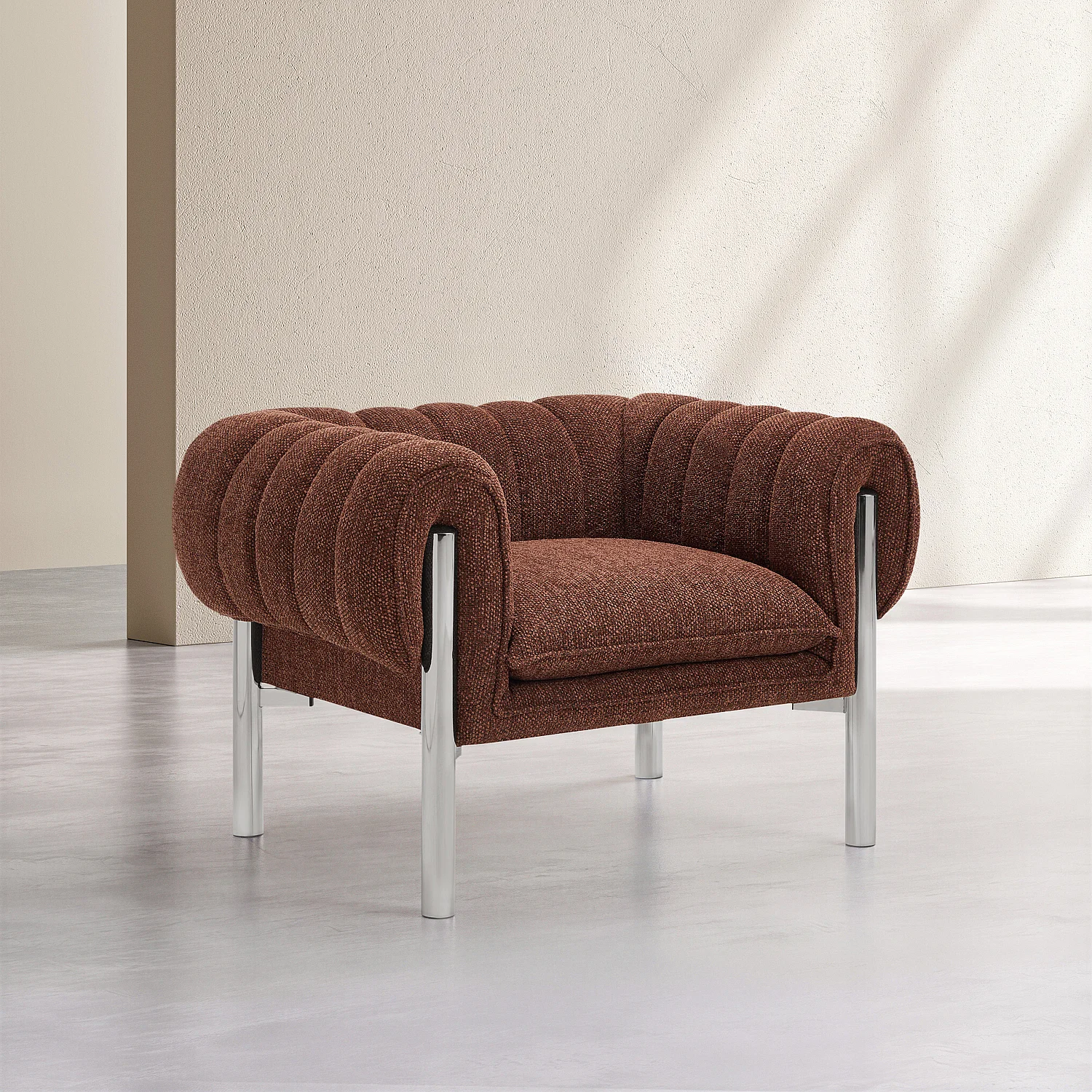 Sillón de tejido chenilla y metal cromado - Óxido - 4