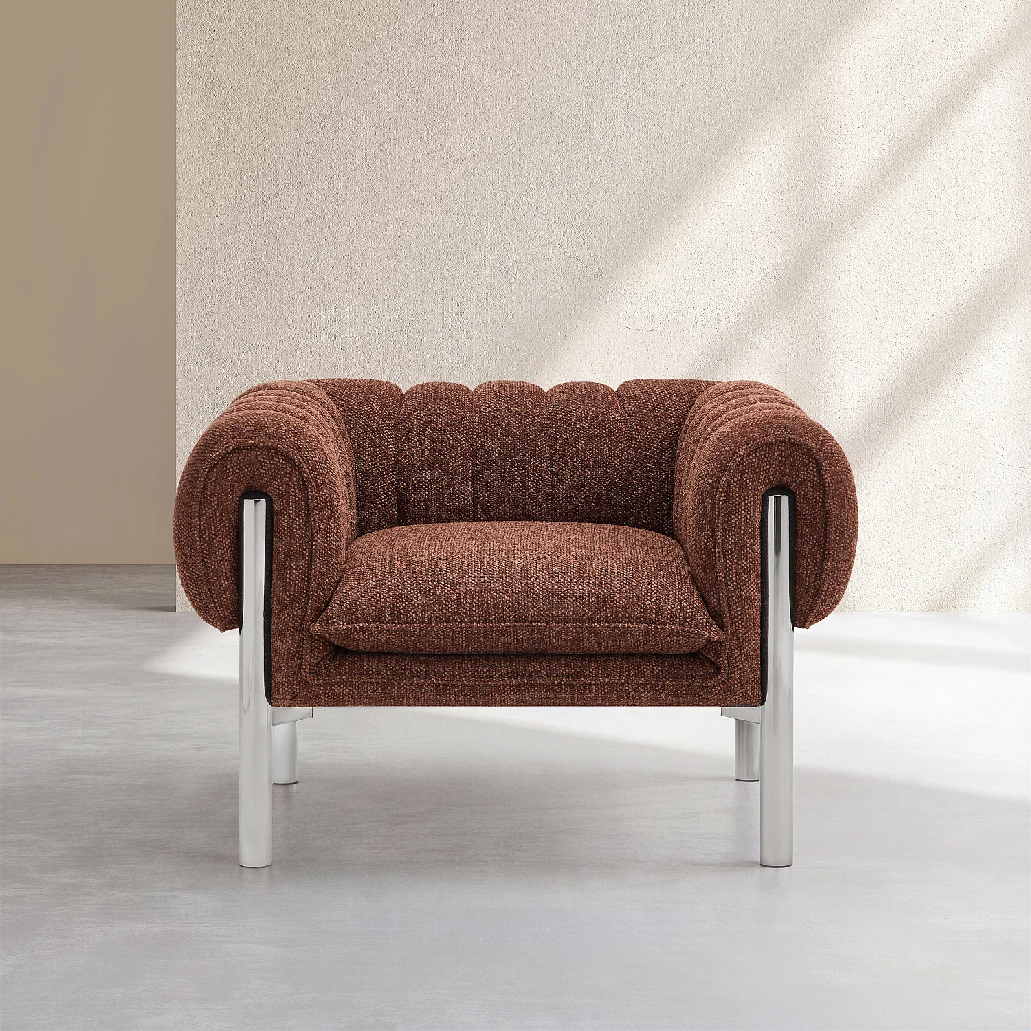Sillón de tejido chenilla y metal cromado - Óxido - 2