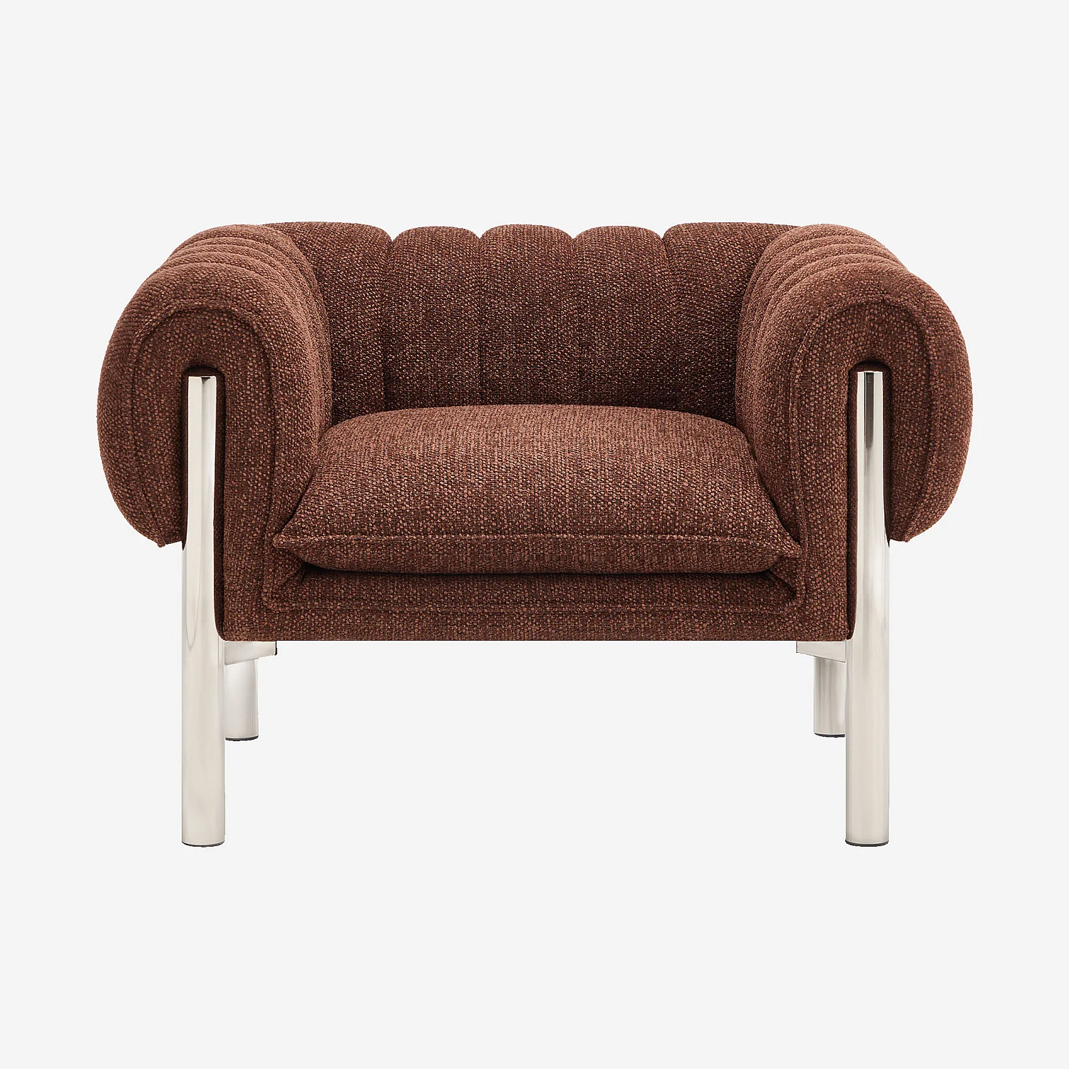 Fauteuil en tissu chenille et métal chromé - Rouille - 1