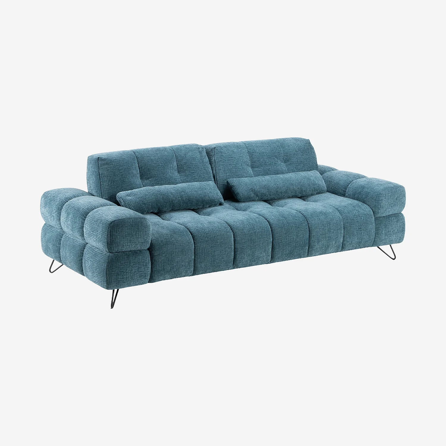 Sofa 2-Sitzer aus strukturiertem Stoff mit tiefenverstellbarer Rückenlehne - Entenblau - 3