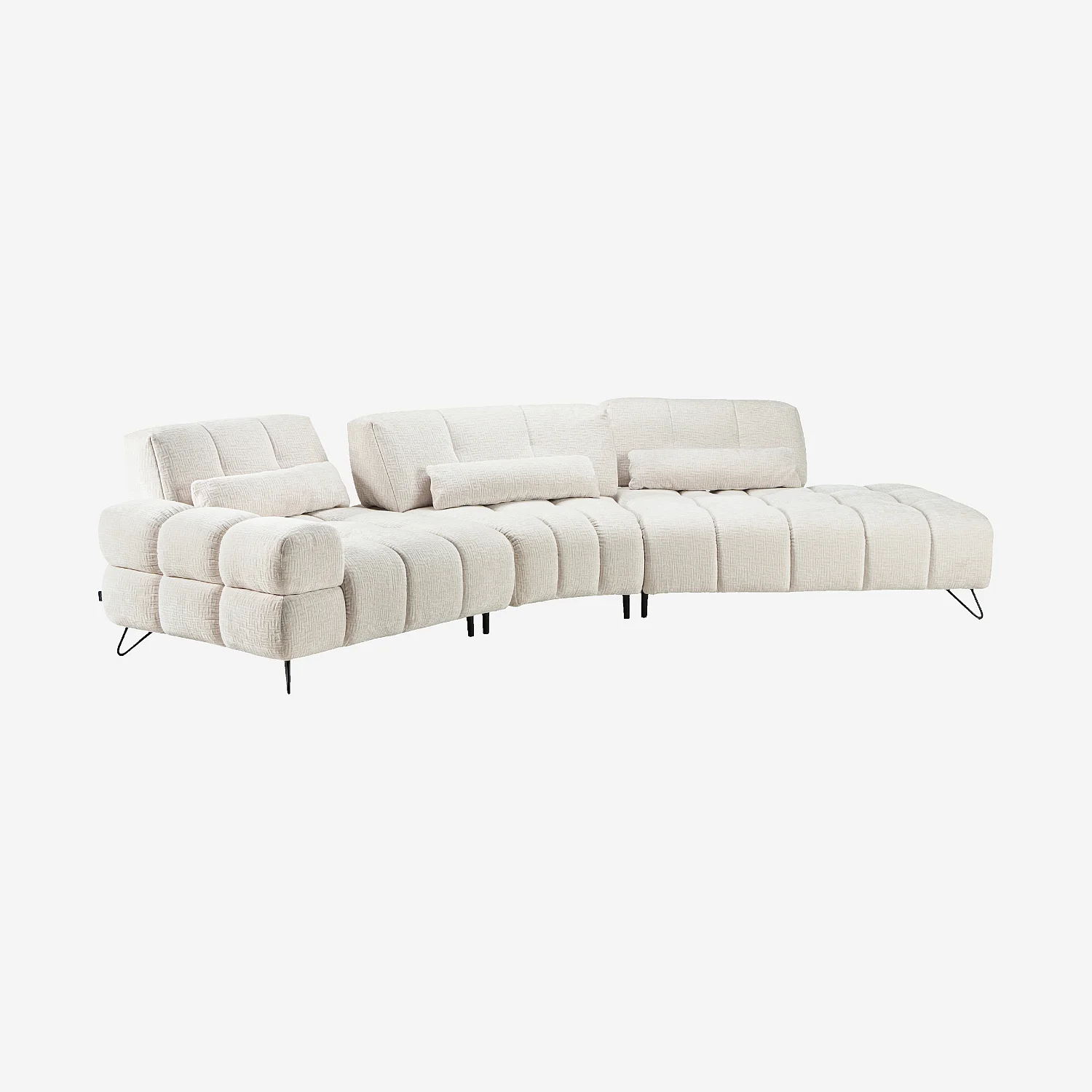 Canapé d'angle droit en tissu texturé avec dossier avance-recule - Beige - 4