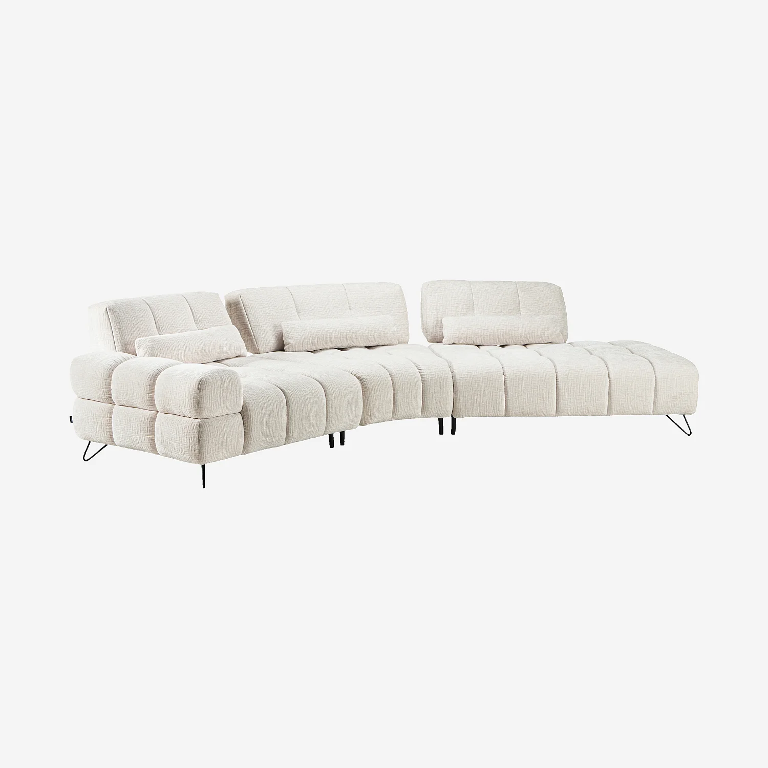 Canapé d'angle droit en tissu texturé avec dossier avance-recule - Beige - 5