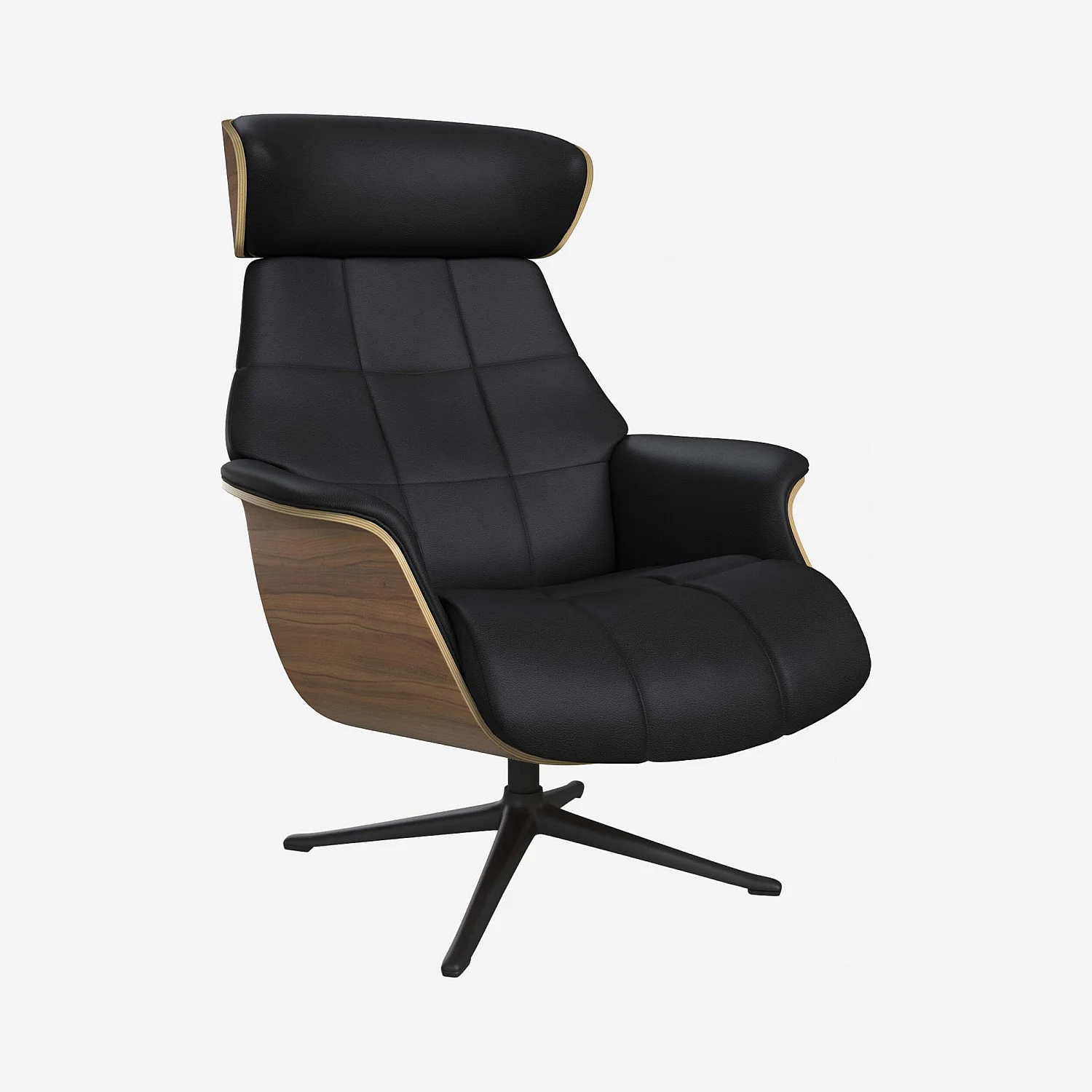 Fauteuil en noyer et cuir Savoy - Noir obsidienne - Pied noir - 2