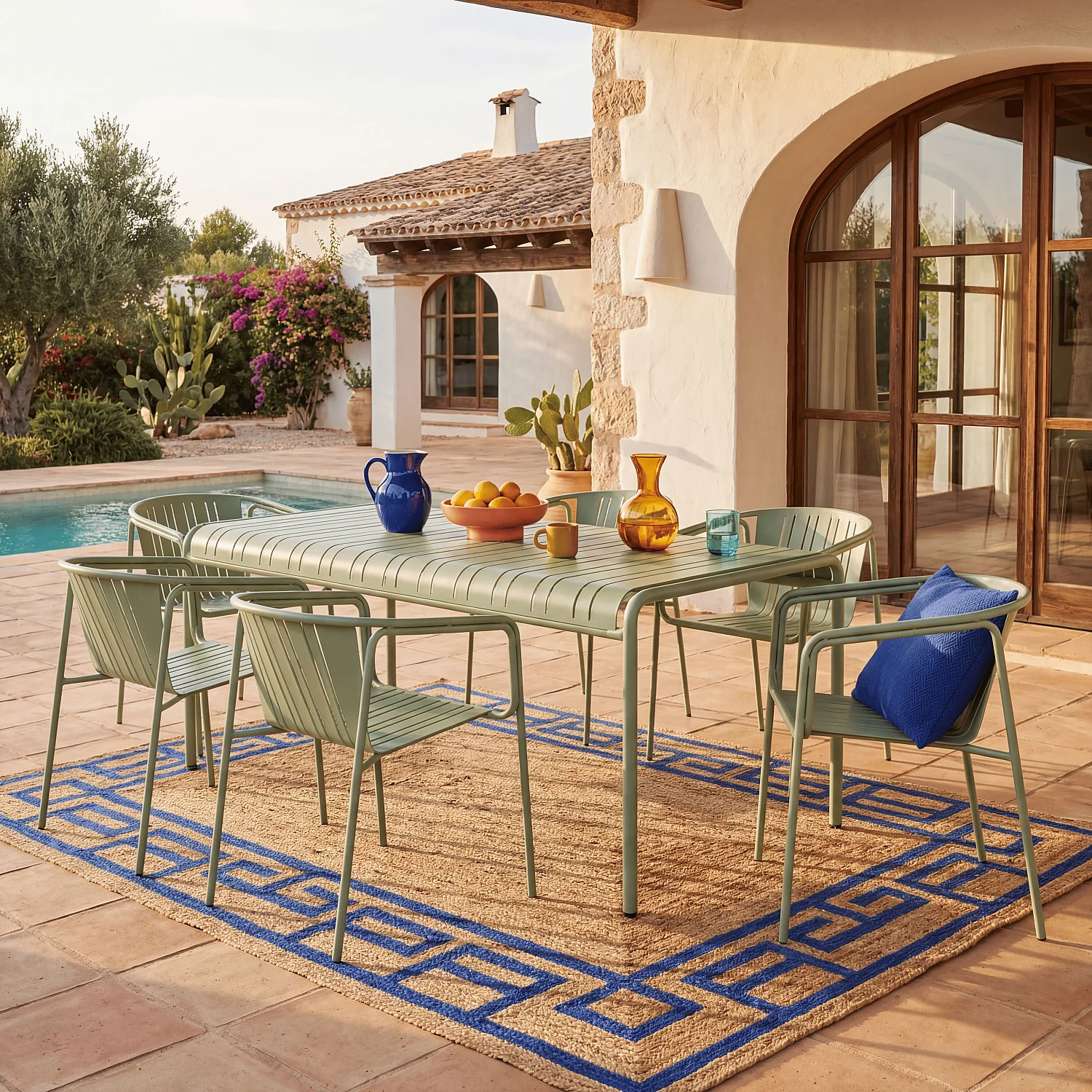 Lot de 2 chaises de jardin en acier avec accoudoirs - Vert pistache - 3