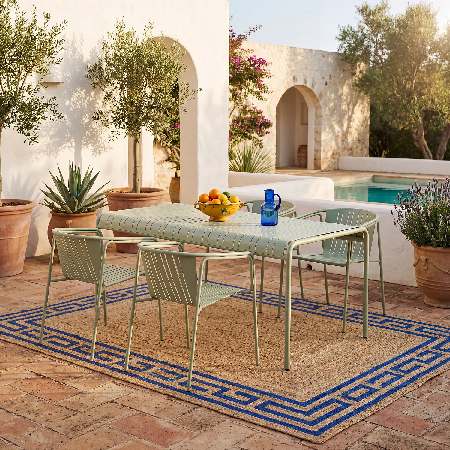 Lot de 2 chaises de jardin en acier avec accoudoirs - Vert pistache - 1