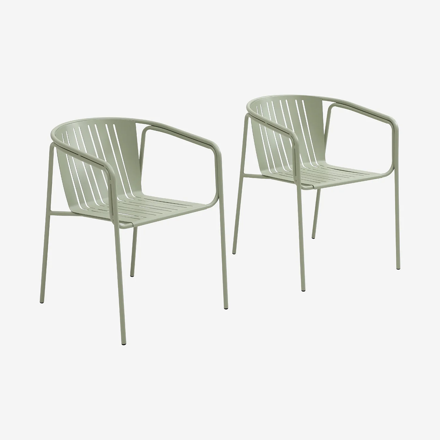 Lot de 2 chaises de jardin en acier avec accoudoirs - Vert pistache - 2