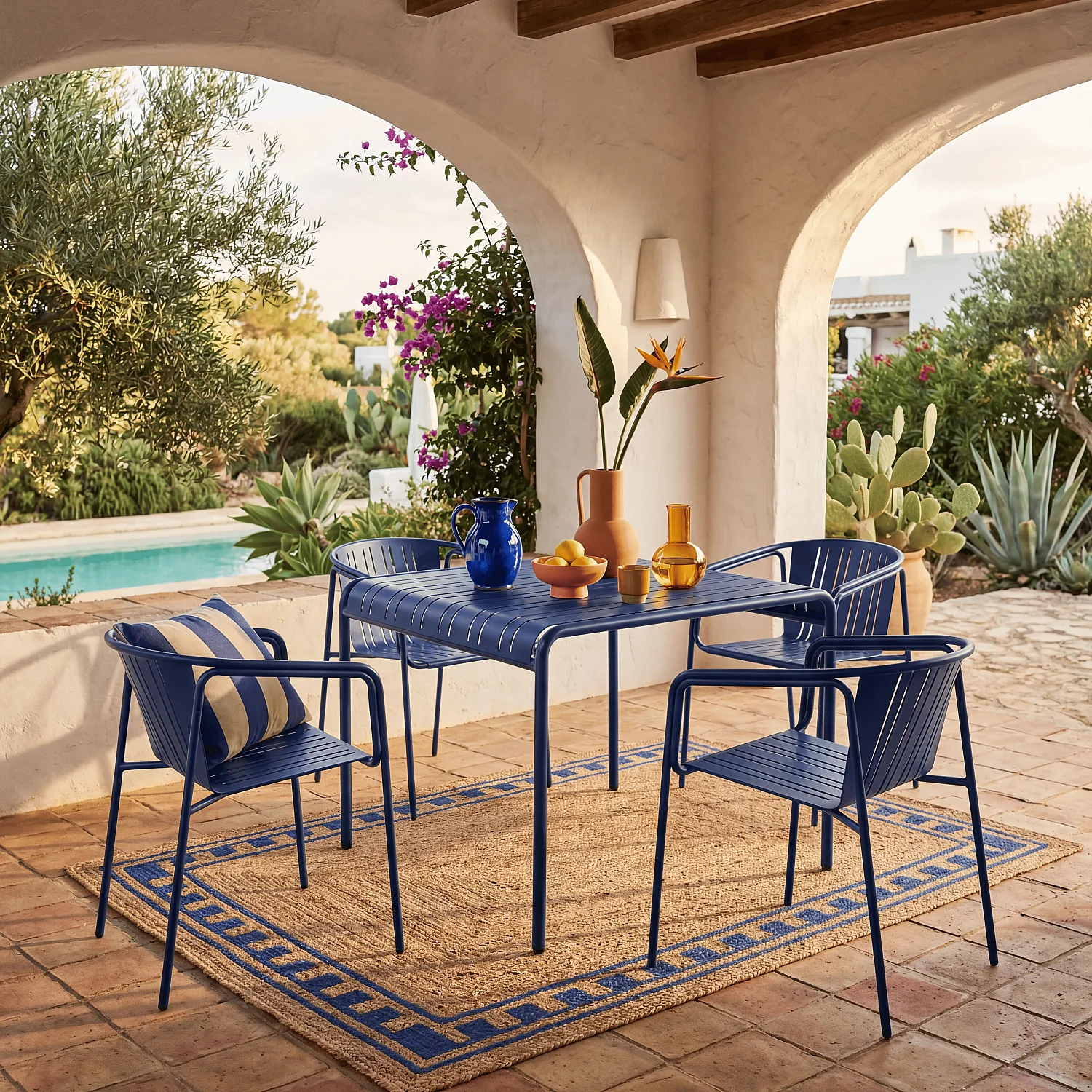 Lot de 2 chaises de jardin en acier avec accoudoirs - Bleu nuit - 6