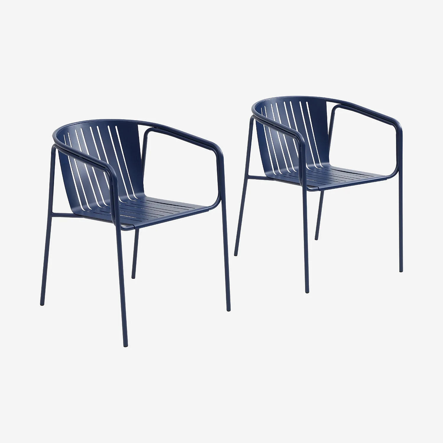 Lot de 2 chaises de jardin en acier avec accoudoirs - Bleu nuit - 2