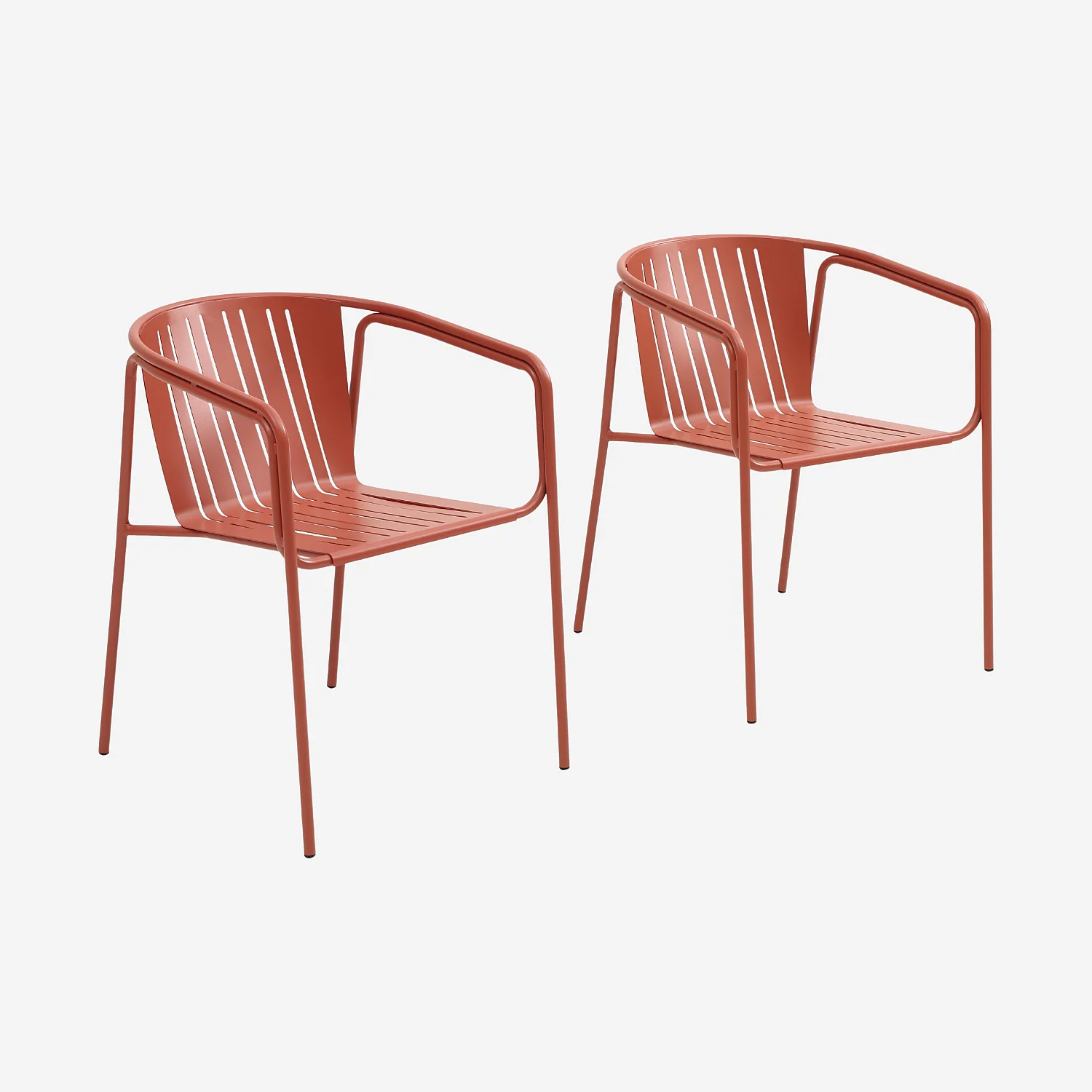 Lot de 2 chaises de jardin en acier avec accoudoirs - Terracotta - 2