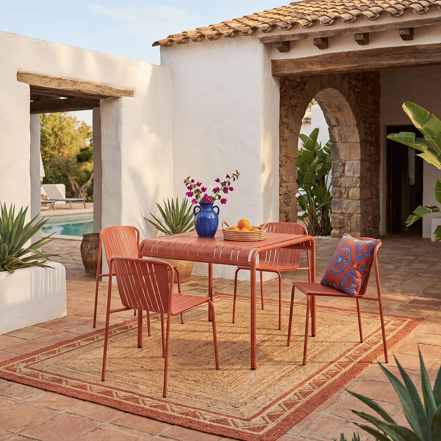 Tuintafel 100 x 100 cm met 4 tuinstoelen - Terracotta - 1