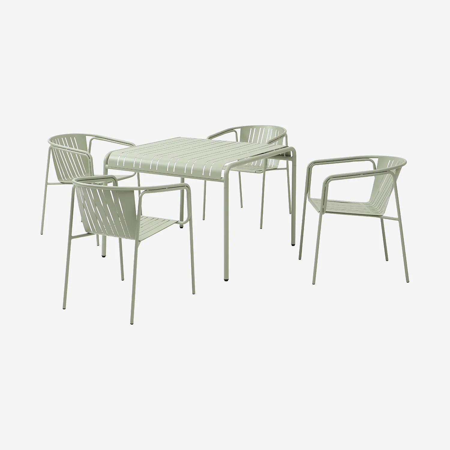 Tuintafel 100 x 100 cm met 4 tuinstoelen met armleuningen - Pistachegroen - 2