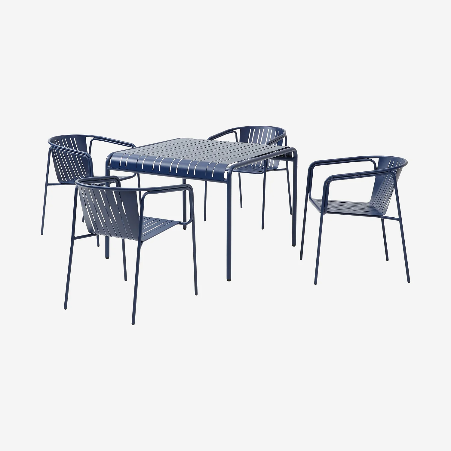 Tuintafel 100 x 100 cm met 4 tuinstoelen met armleuningen - Nachtblauw - 2