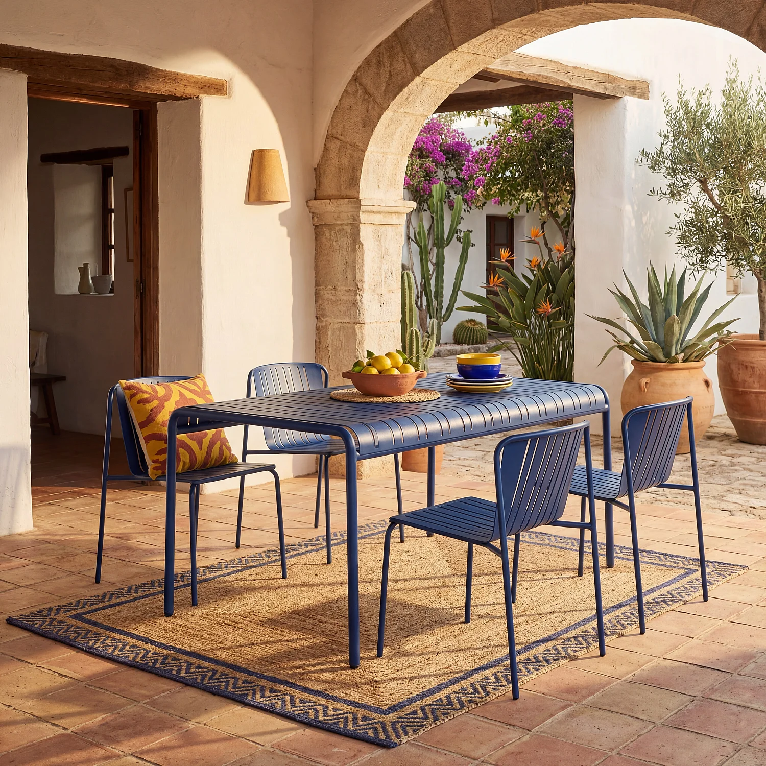 Tuintafel 180 x 100 cm met 4 tuinstoelen - Nachtblauw - 1