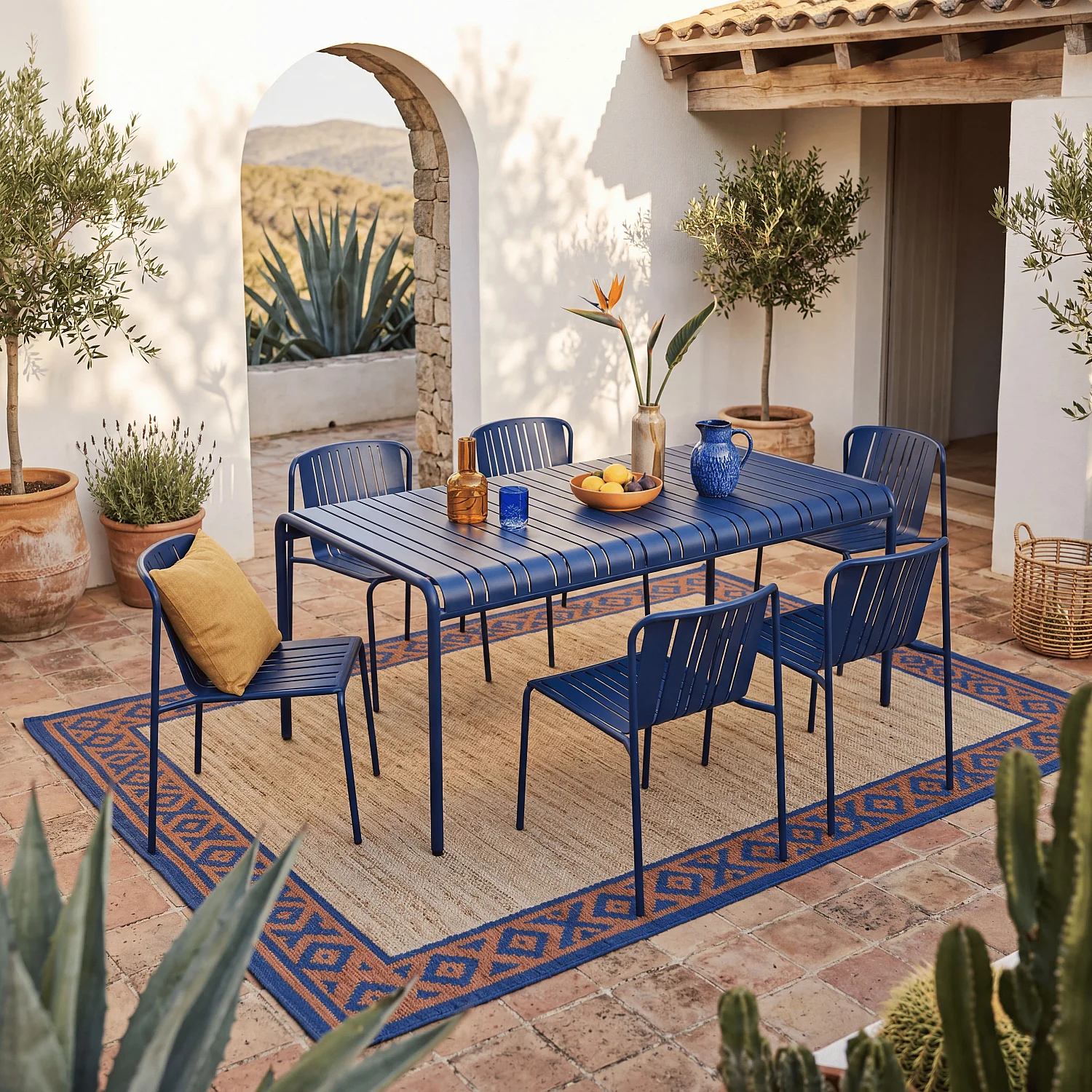 Tuintafel 180 x 100 cm met 6 tuinstoelen - Nachtblauw - 1